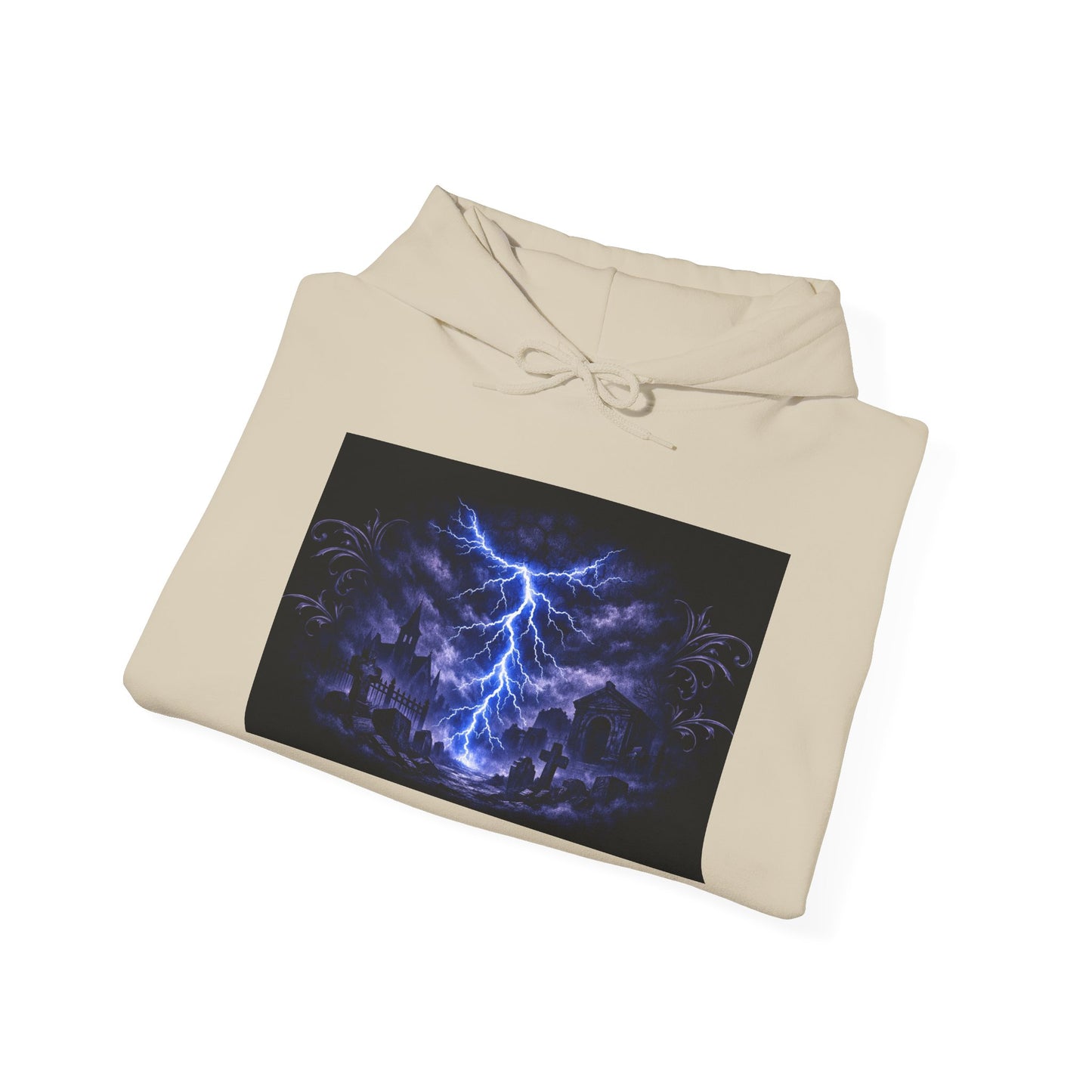 Stormscape Hoodie — Electric Blue Lightning Graphic Pullover