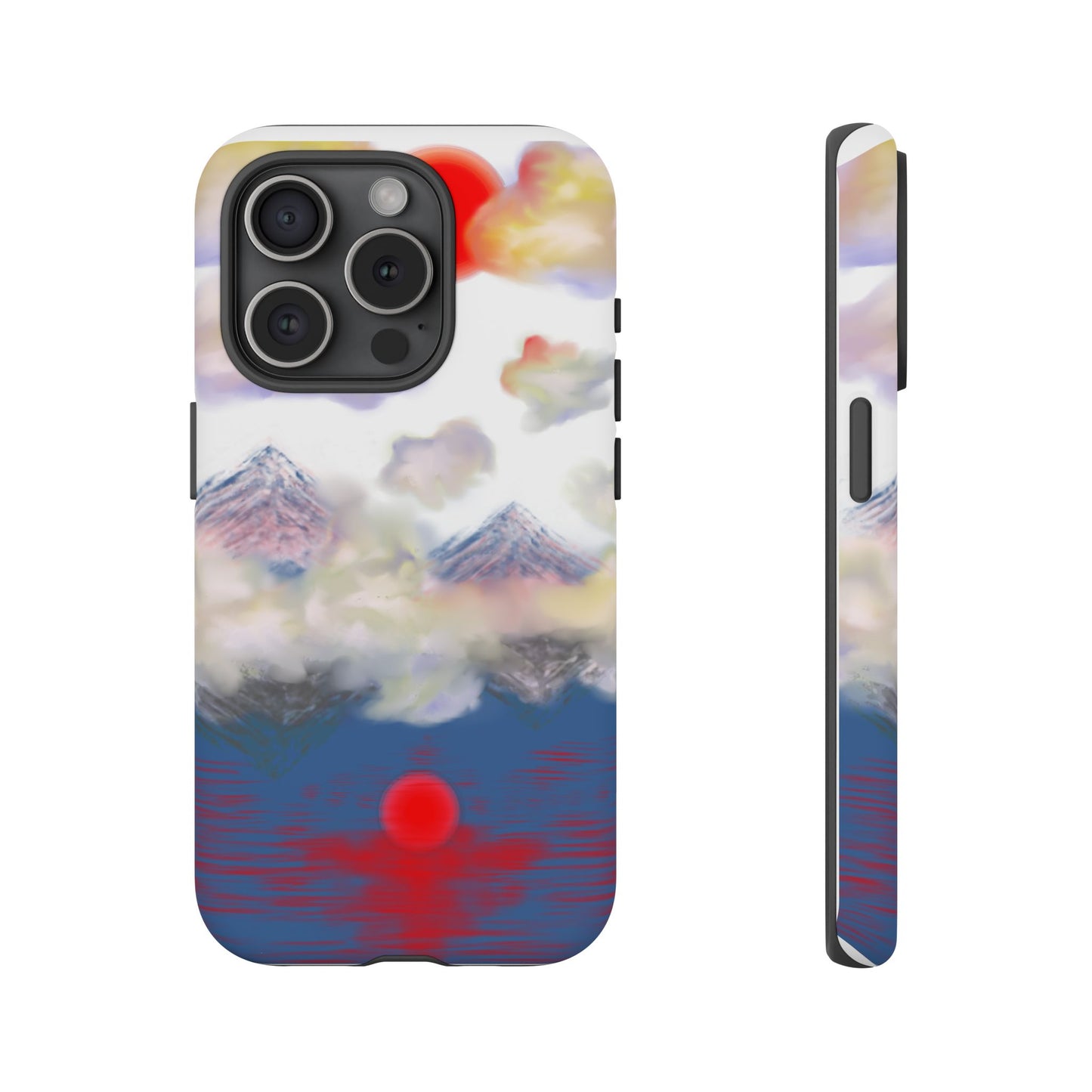 Phone Case — Misty Mountain Sunrise with Red Sun Reflection