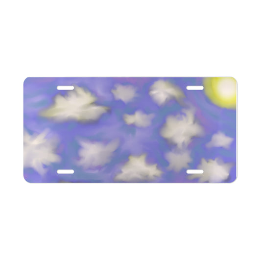 Cloudy Sky Vanity License Plate - Cute Car Front Plate with Sun & Clouds Design