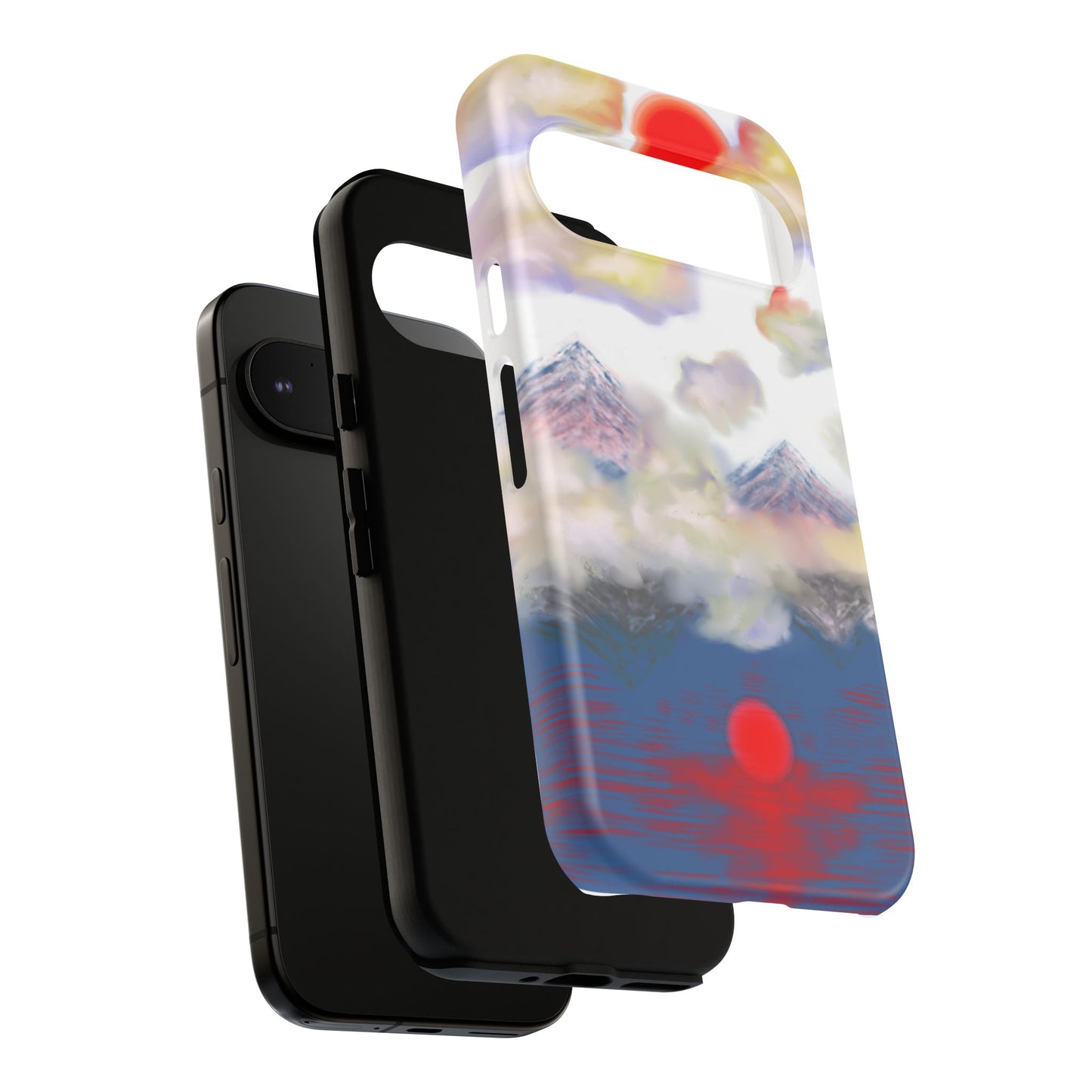 Phone Case — Misty Mountain Sunrise with Red Sun Reflection
