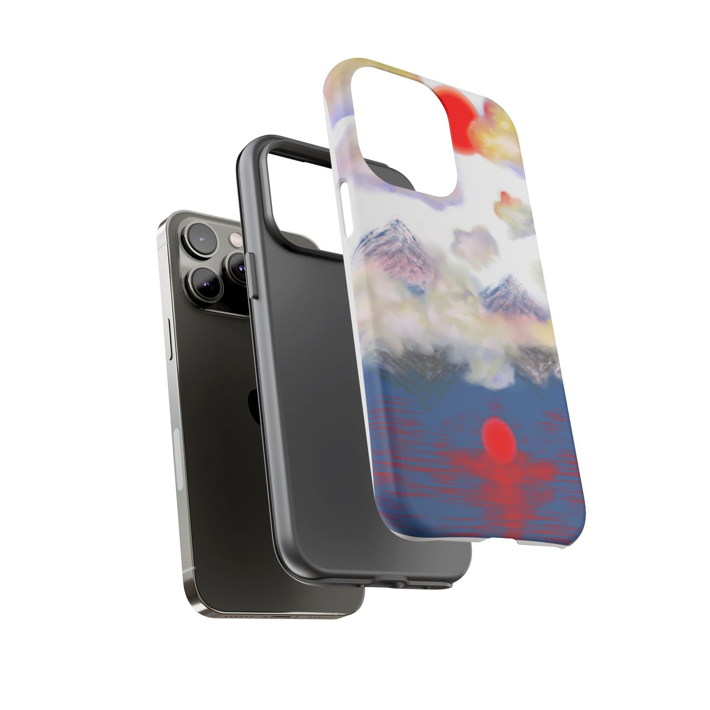 Phone Case — Misty Mountain Sunrise with Red Sun Reflection