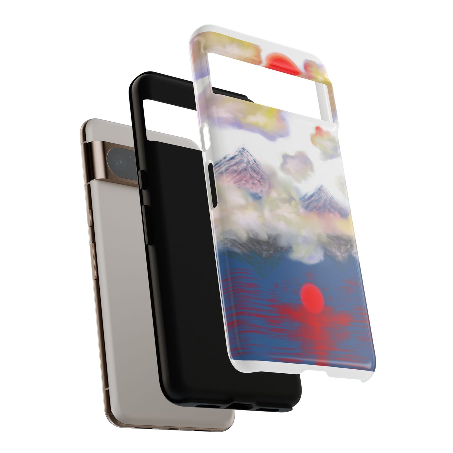 Phone Case — Misty Mountain Sunrise with Red Sun Reflection
