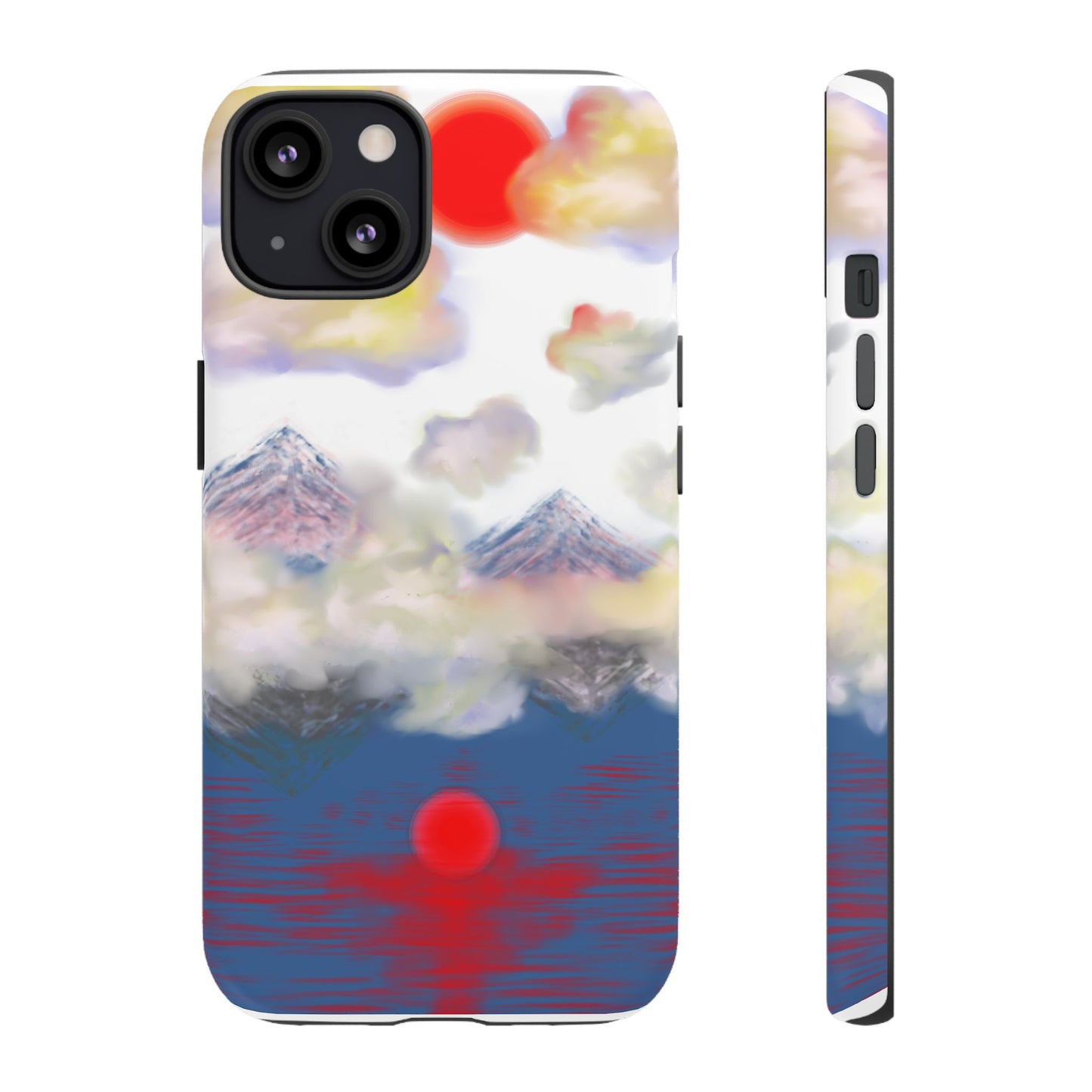 Phone Case — Misty Mountain Sunrise with Red Sun Reflection