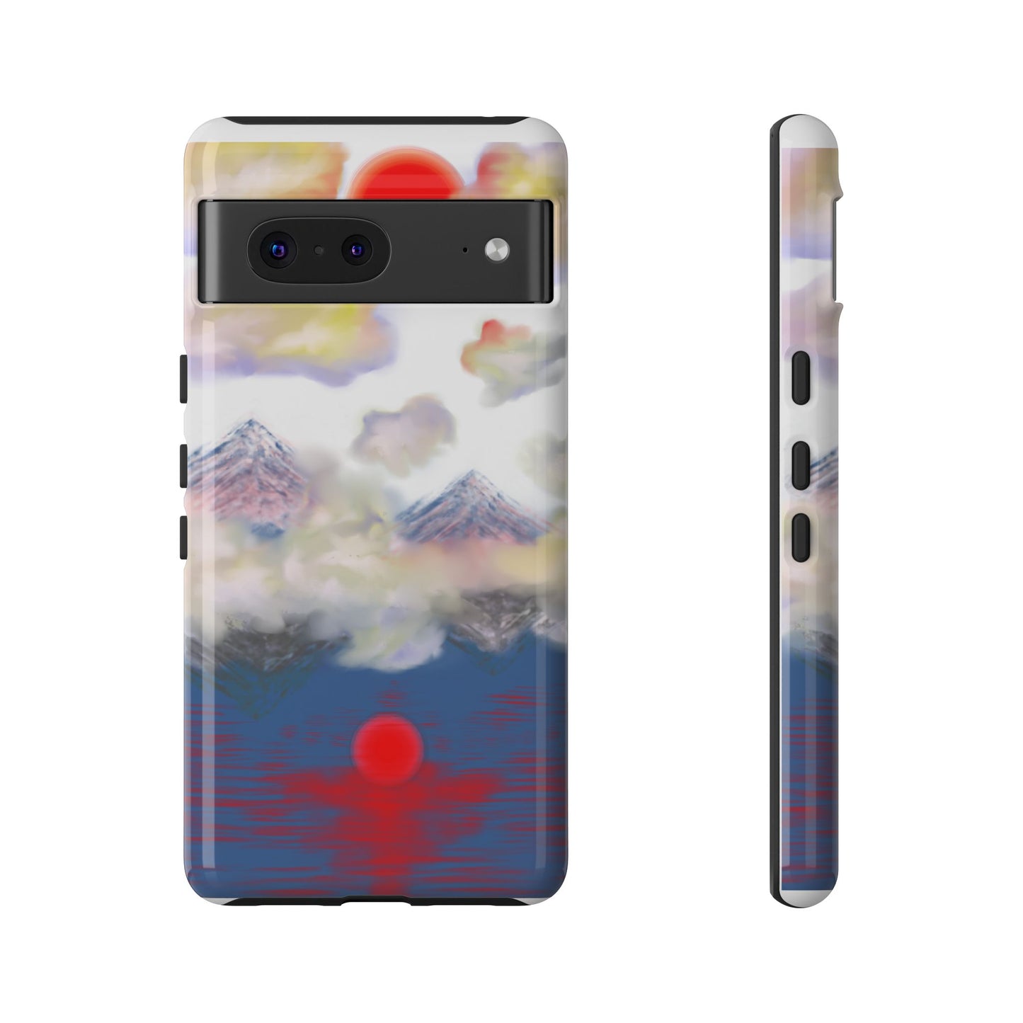 Phone Case — Misty Mountain Sunrise with Red Sun Reflection