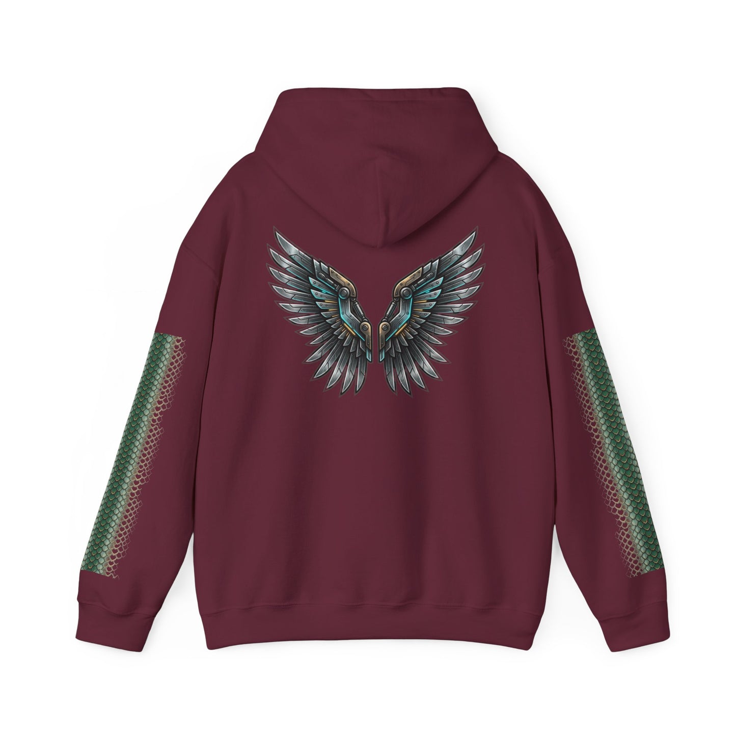 Dragon Wings Hoodie — Black Dragon Chest & Feathered Wings Back Print