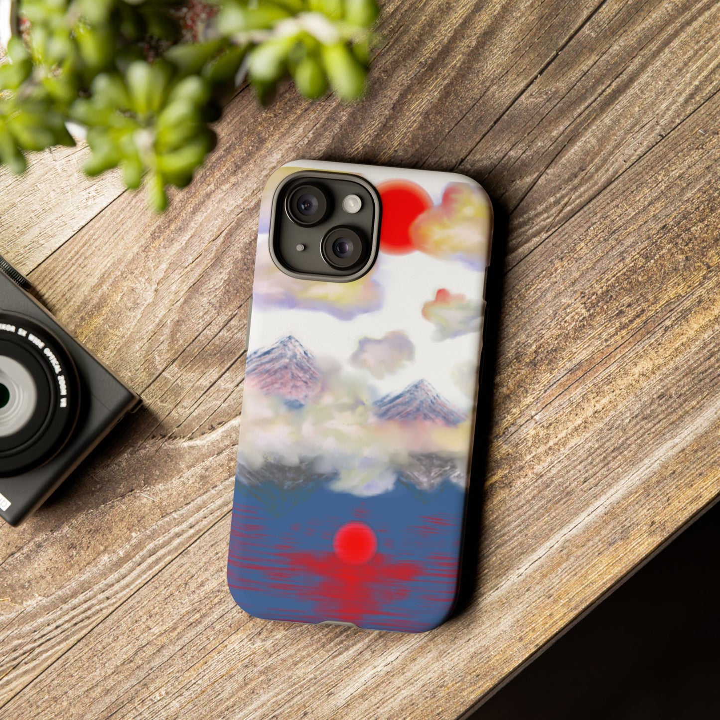 Phone Case — Misty Mountain Sunrise with Red Sun Reflection