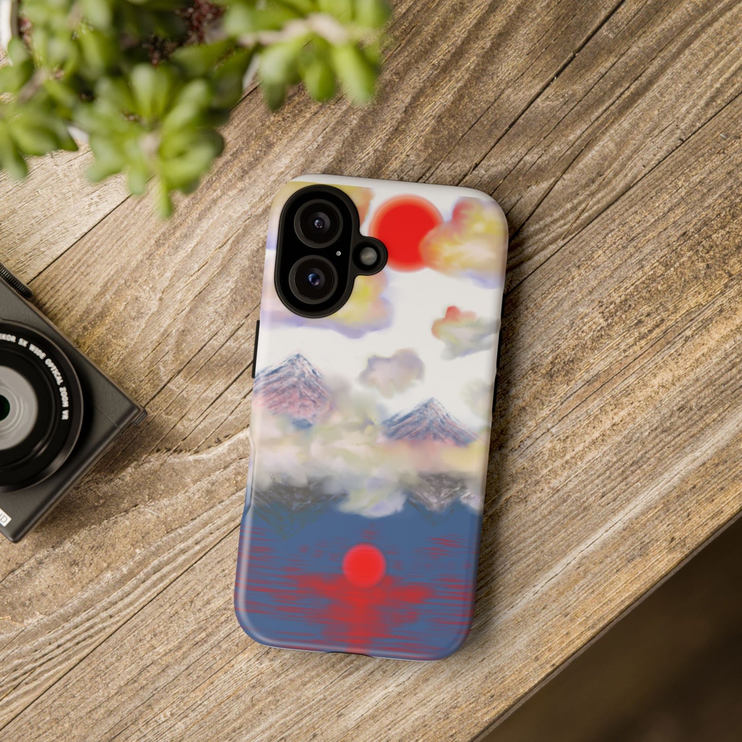Phone Case — Misty Mountain Sunrise with Red Sun Reflection