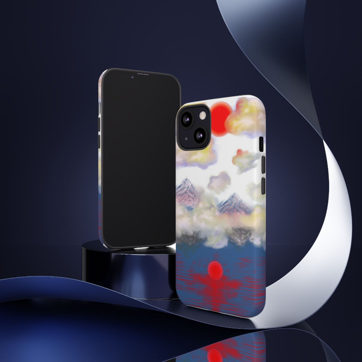 Phone Case — Misty Mountain Sunrise with Red Sun Reflection