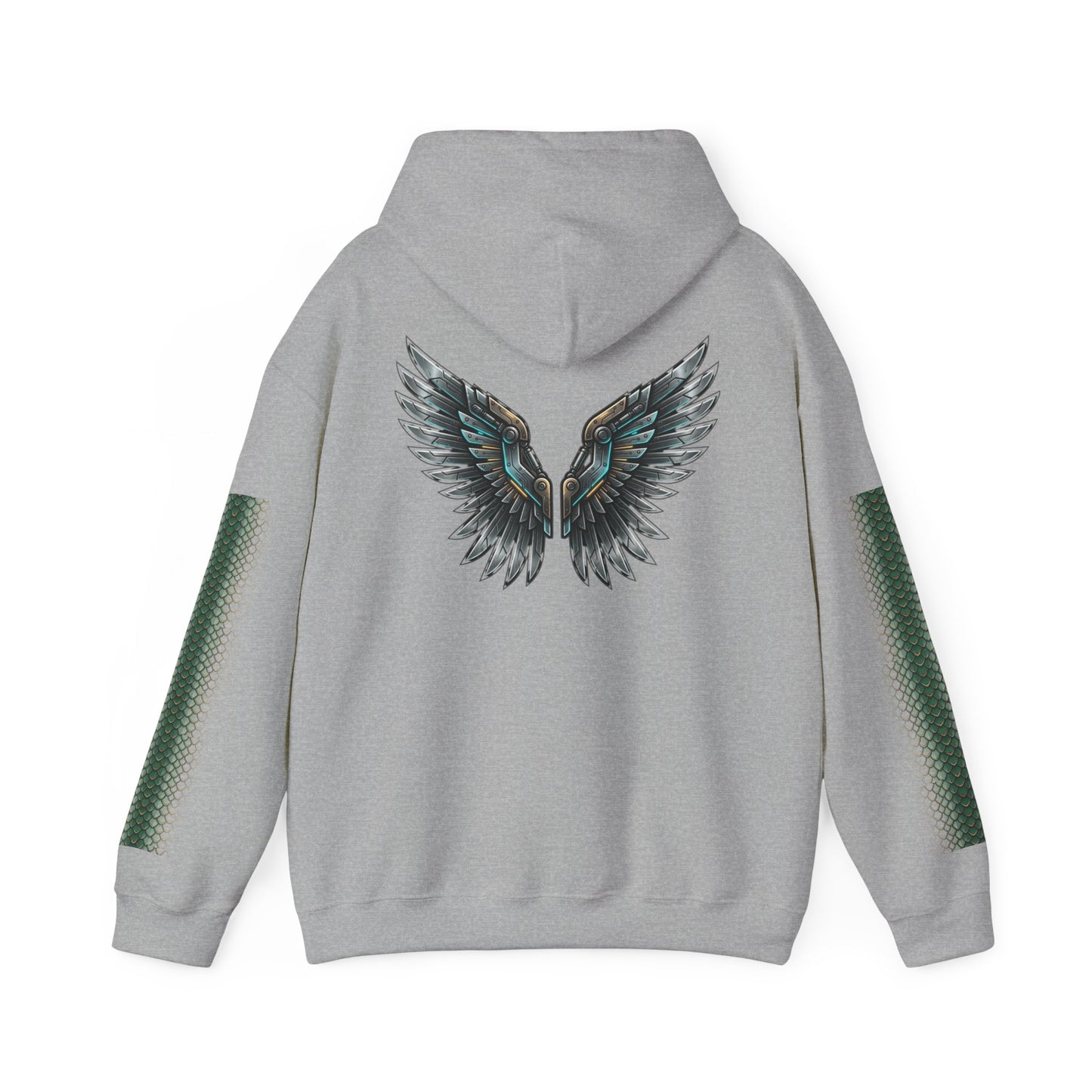 Dragon Wings Hoodie — Black Dragon Chest & Feathered Wings Back Print