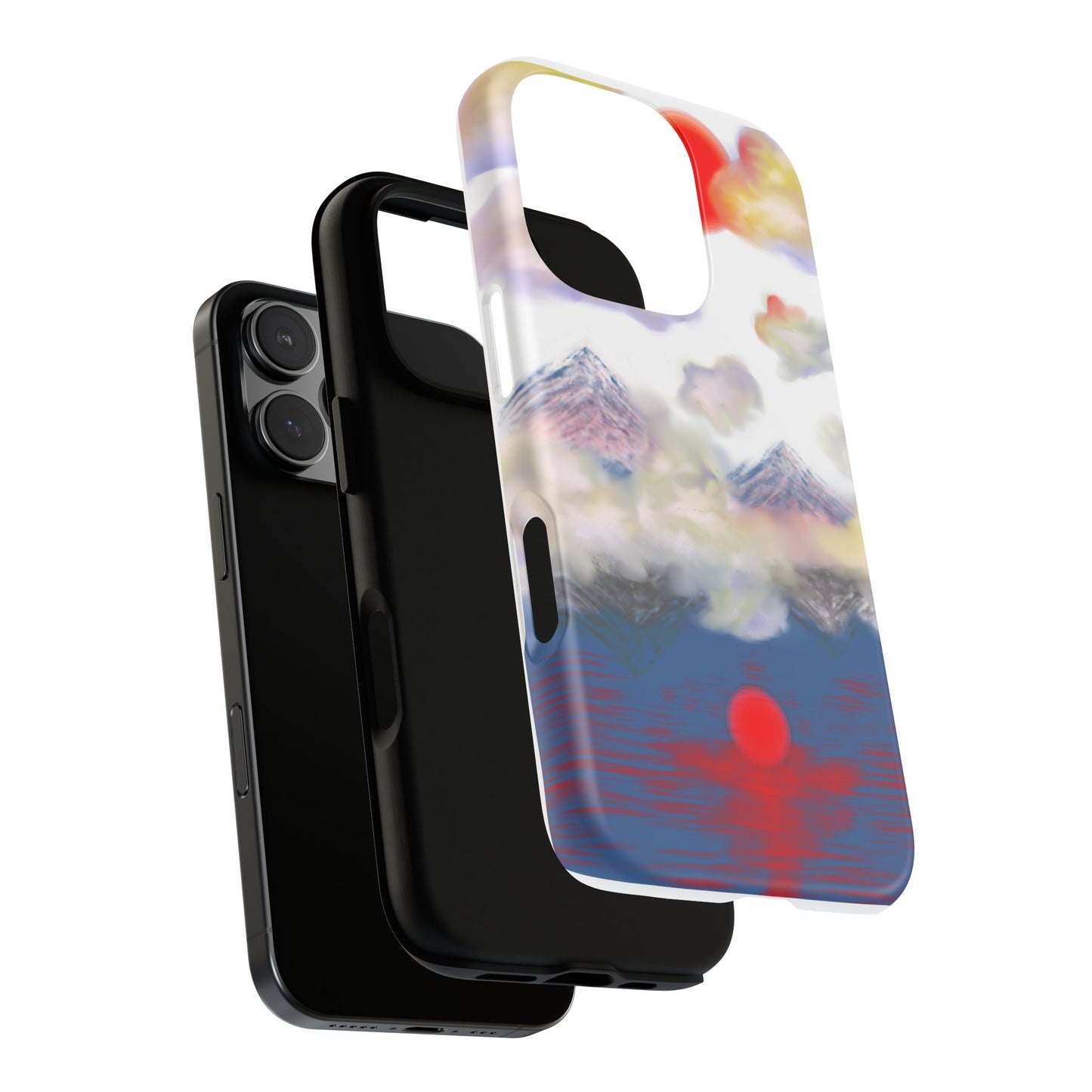 Phone Case — Misty Mountain Sunrise with Red Sun Reflection