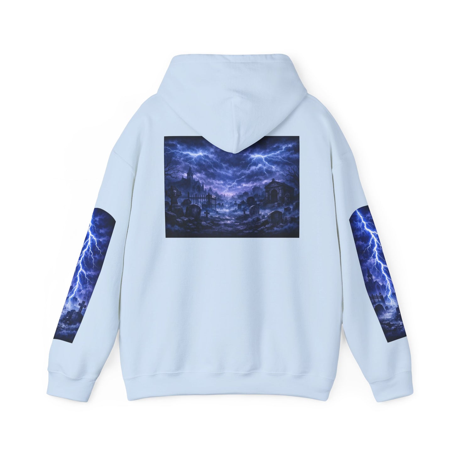 Stormscape Hoodie — Electric Blue Lightning Graphic Pullover