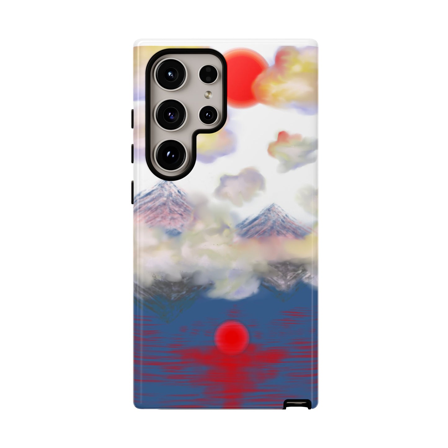 Phone Case — Misty Mountain Sunrise with Red Sun Reflection