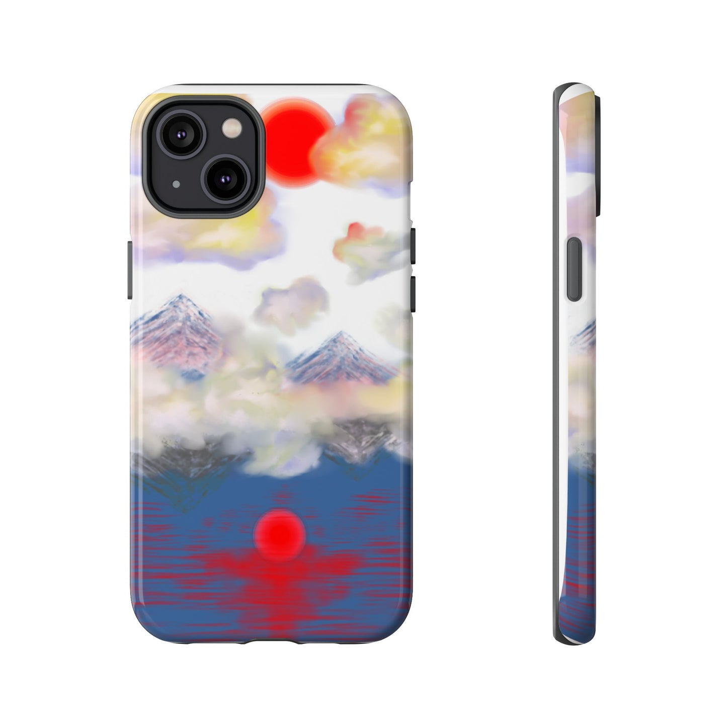 Phone Case — Misty Mountain Sunrise with Red Sun Reflection