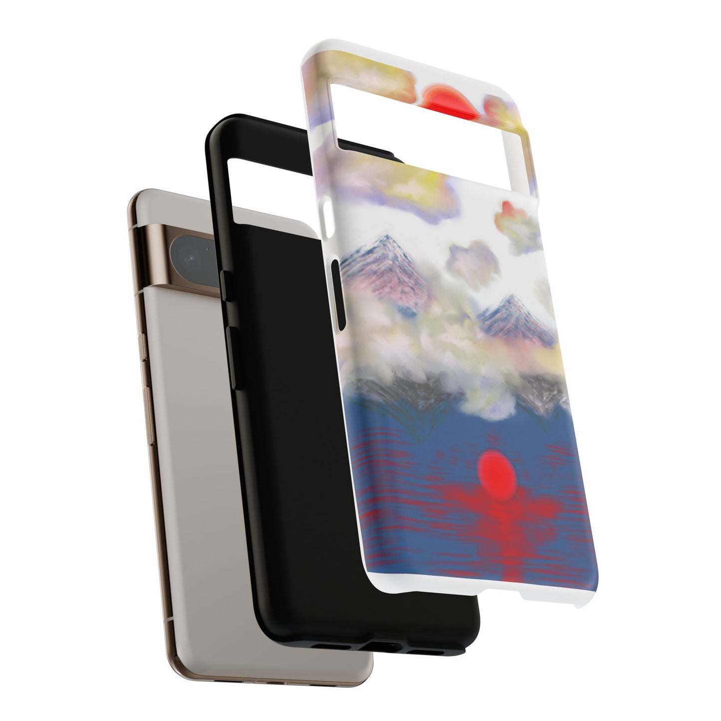 Phone Case — Misty Mountain Sunrise with Red Sun Reflection