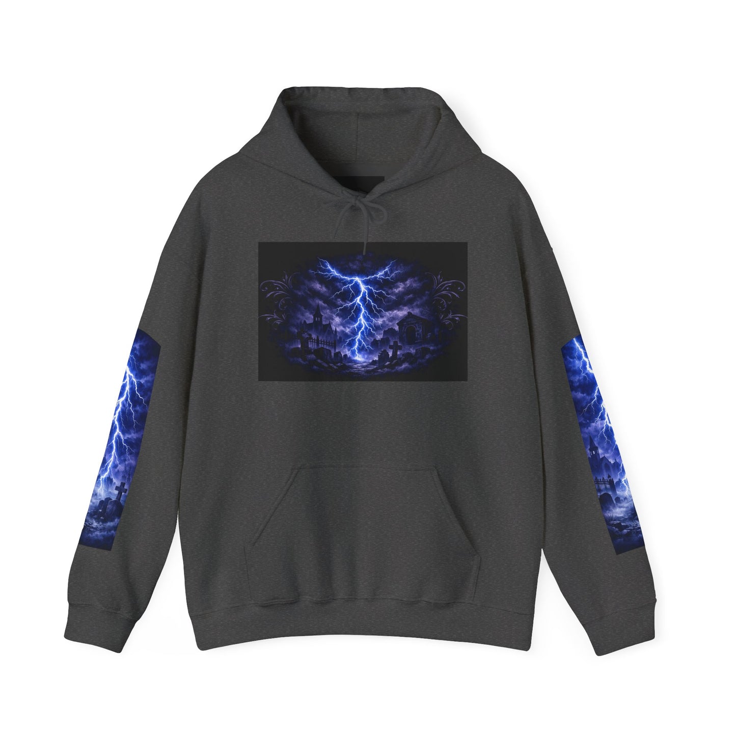 Stormscape Hoodie — Electric Blue Lightning Graphic Pullover