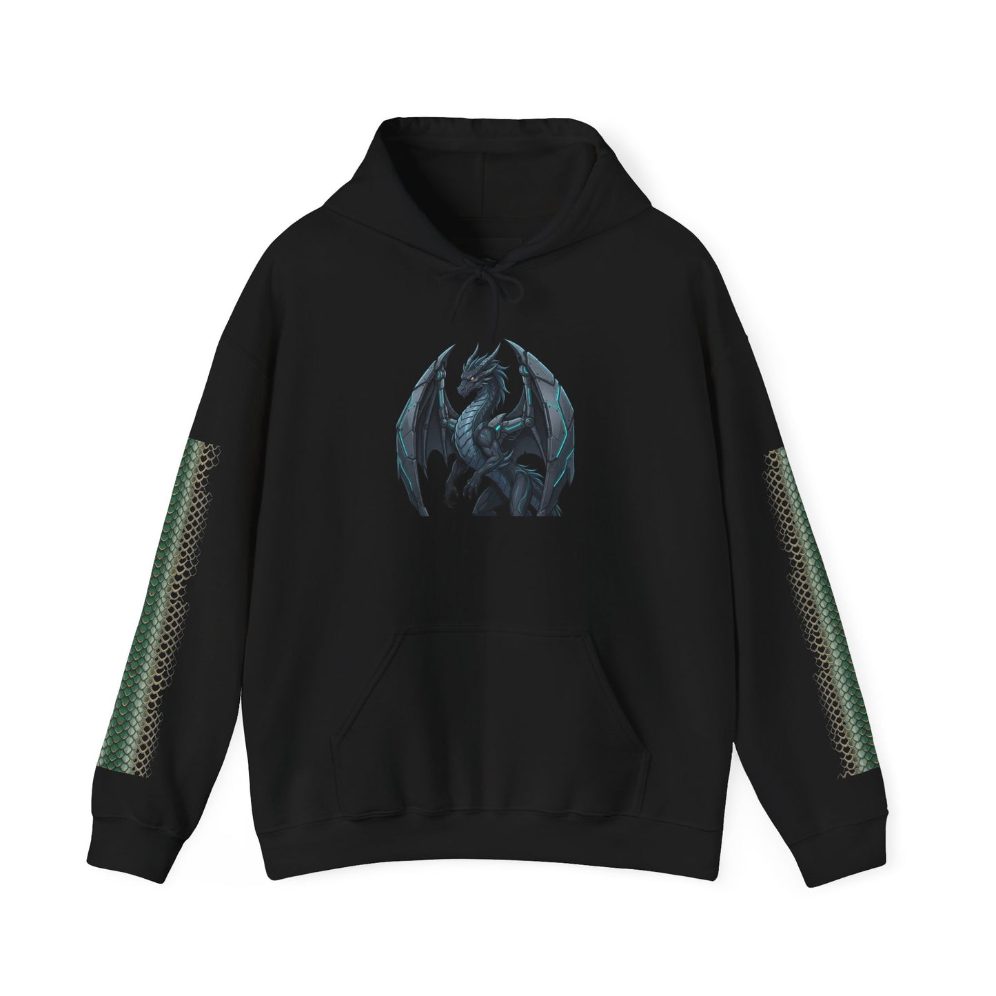 Dragon Wings Hoodie — Black Dragon Chest & Feathered Wings Back Print