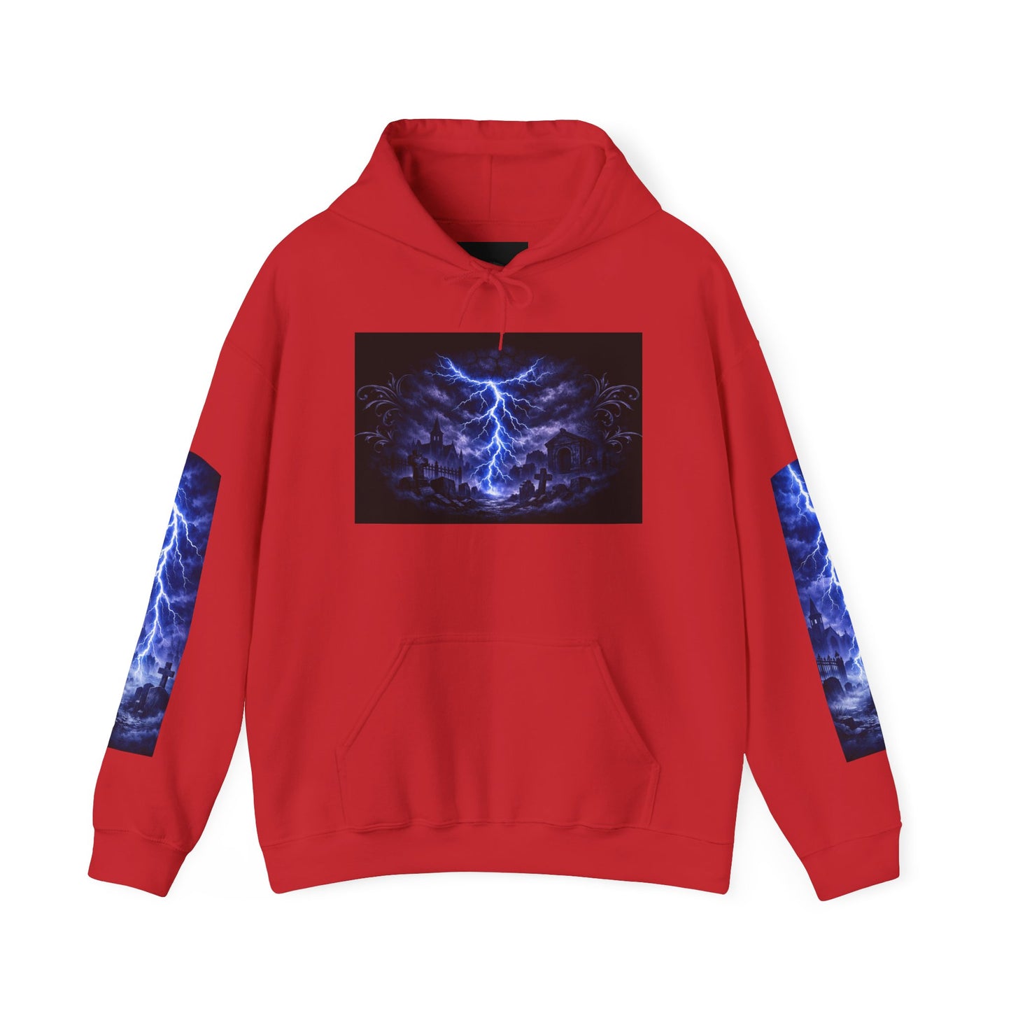Stormscape Hoodie — Electric Blue Lightning Graphic Pullover