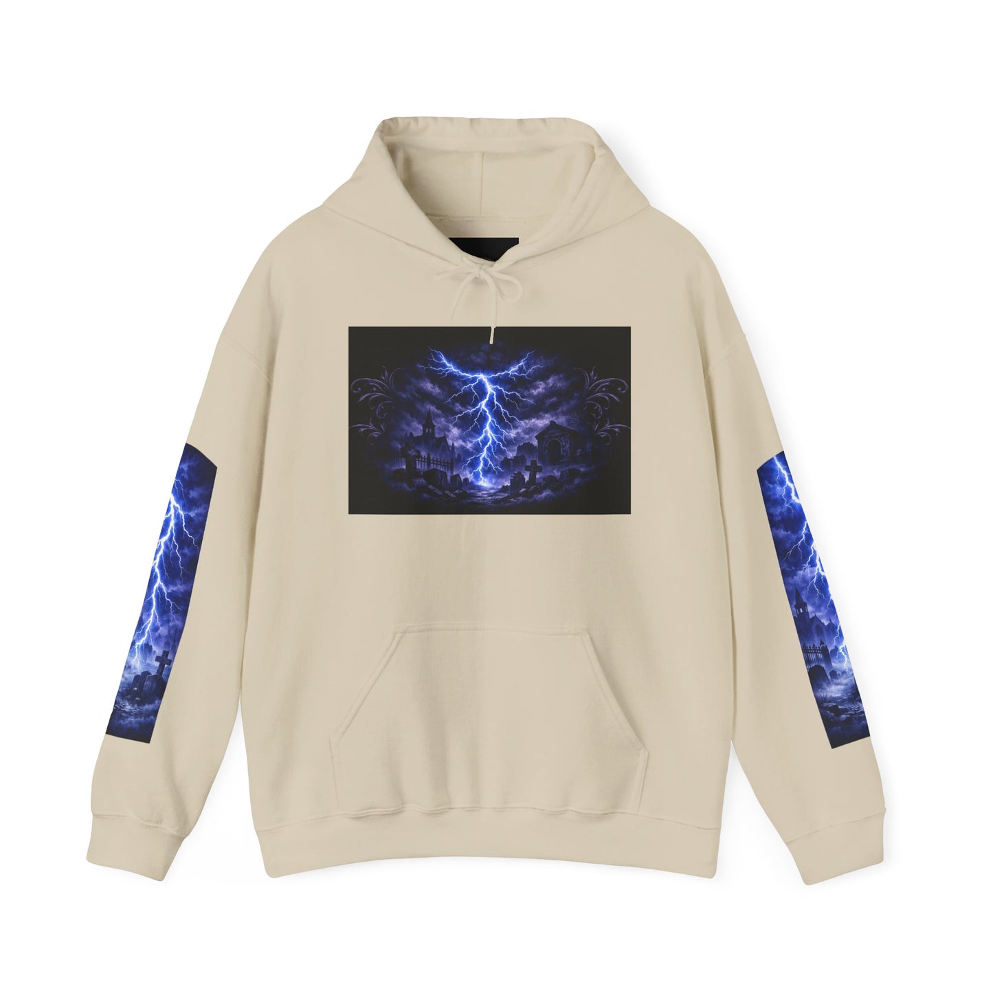 Stormscape Hoodie — Electric Blue Lightning Graphic Pullover