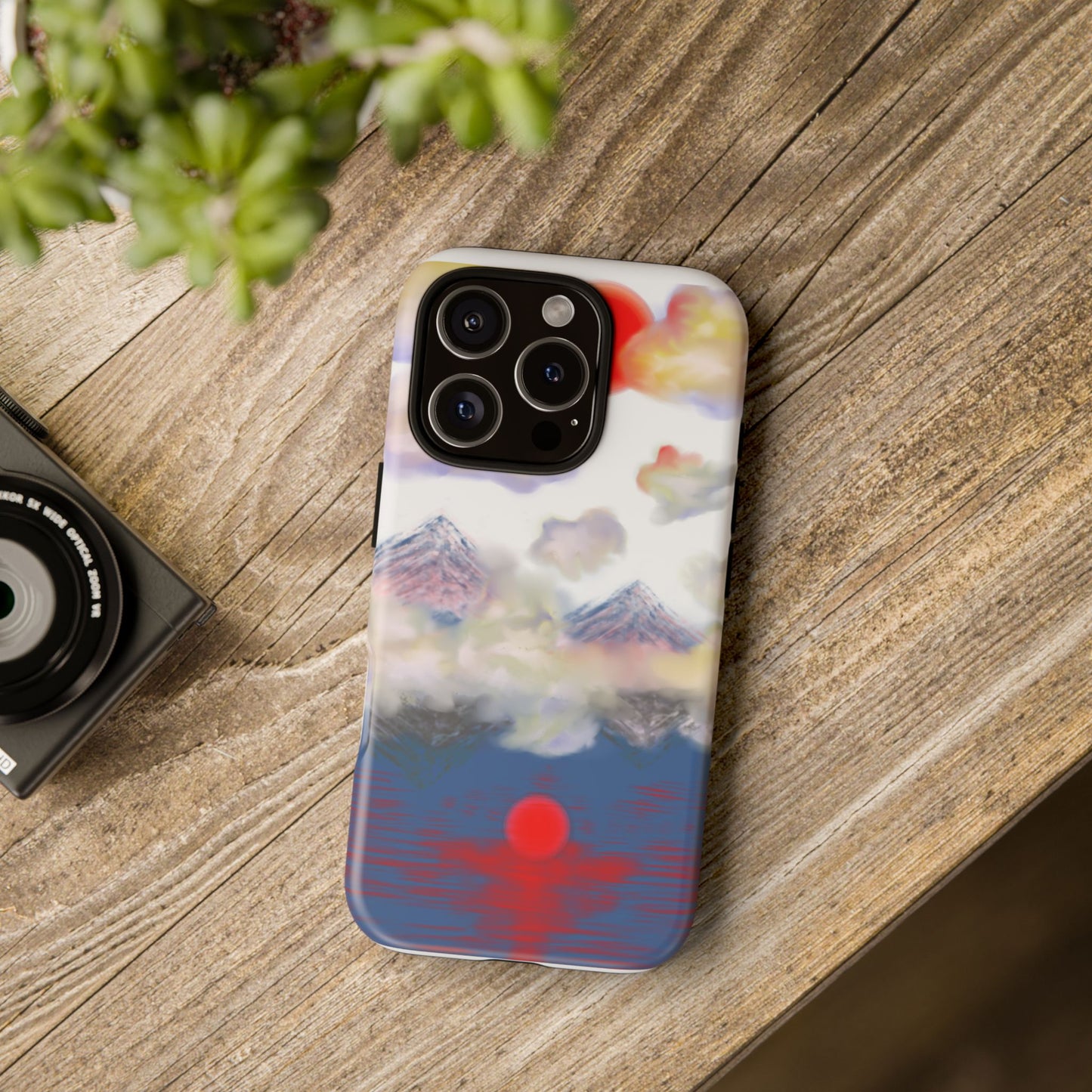 Phone Case — Misty Mountain Sunrise with Red Sun Reflection