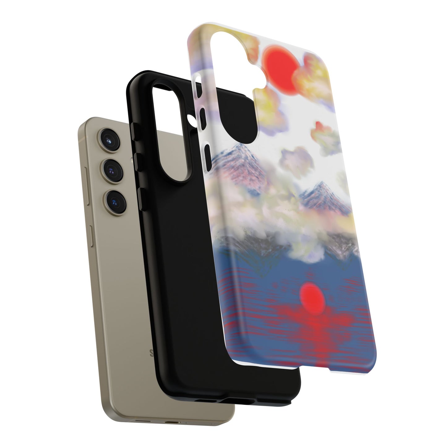 Phone Case — Misty Mountain Sunrise with Red Sun Reflection