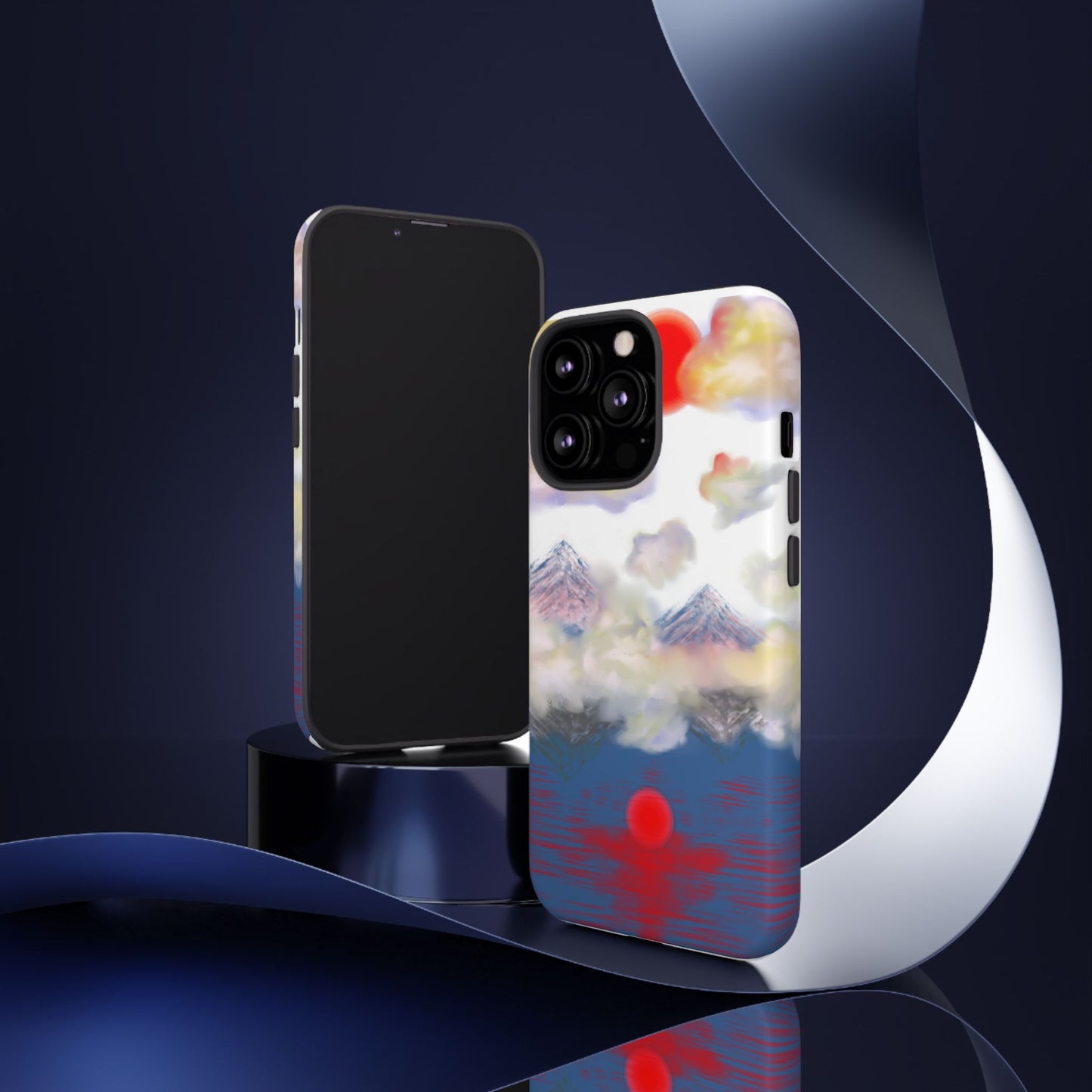 Phone Case — Misty Mountain Sunrise with Red Sun Reflection