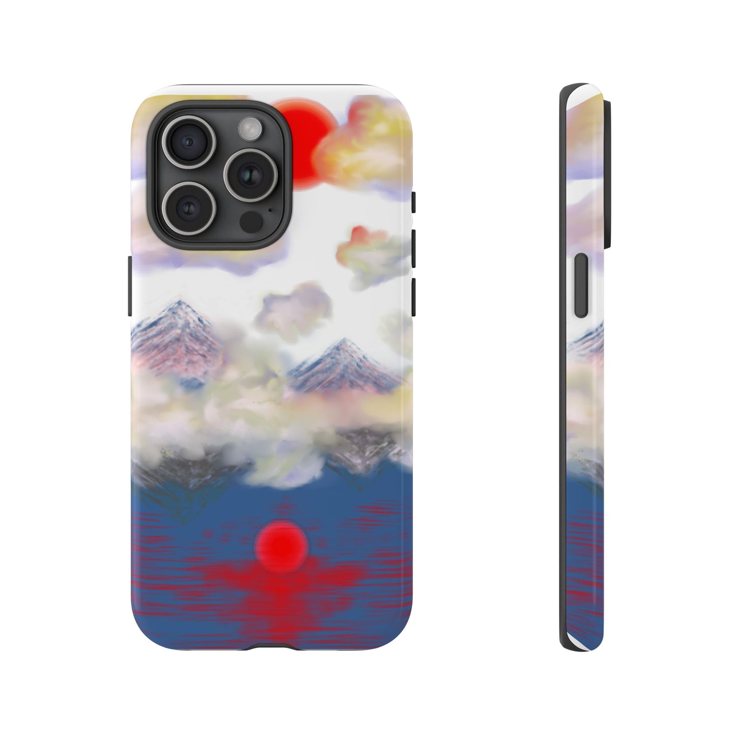Phone Case — Misty Mountain Sunrise with Red Sun Reflection