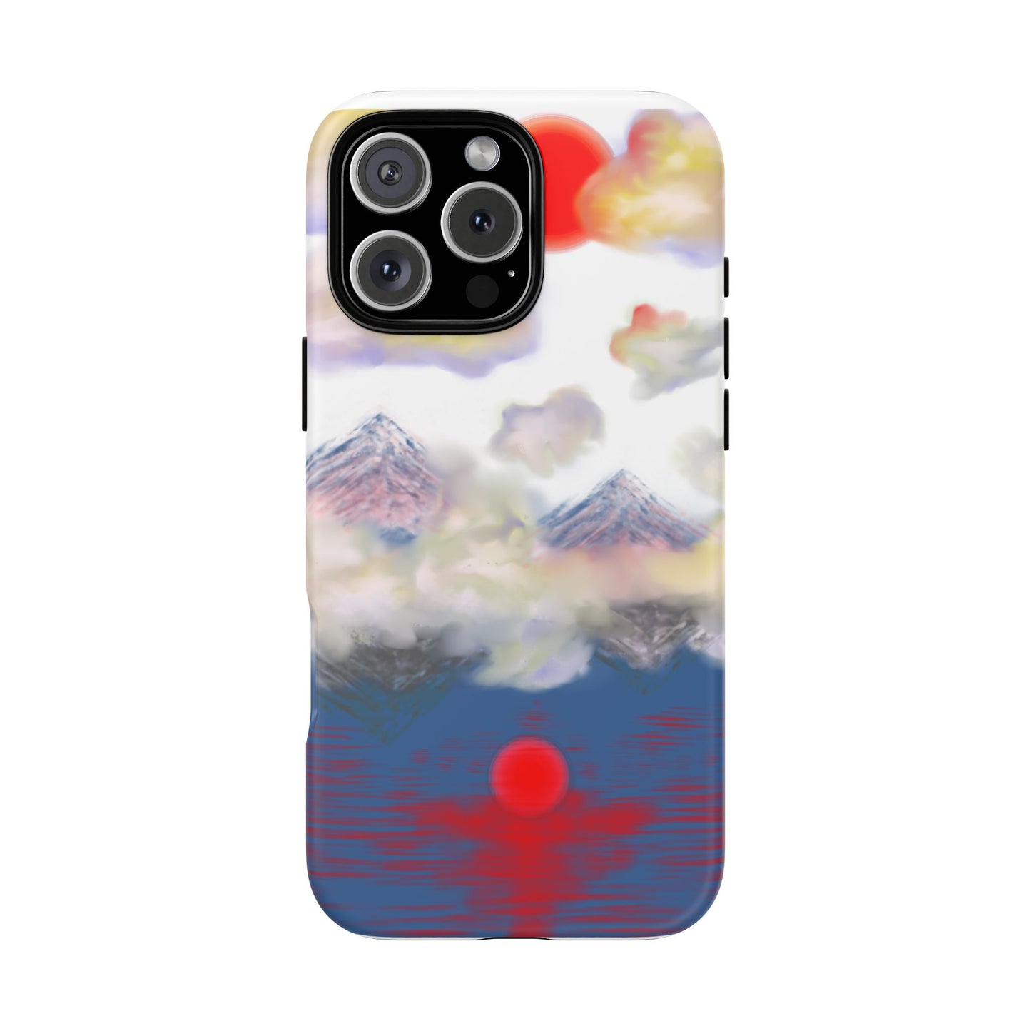 Phone Case — Misty Mountain Sunrise with Red Sun Reflection