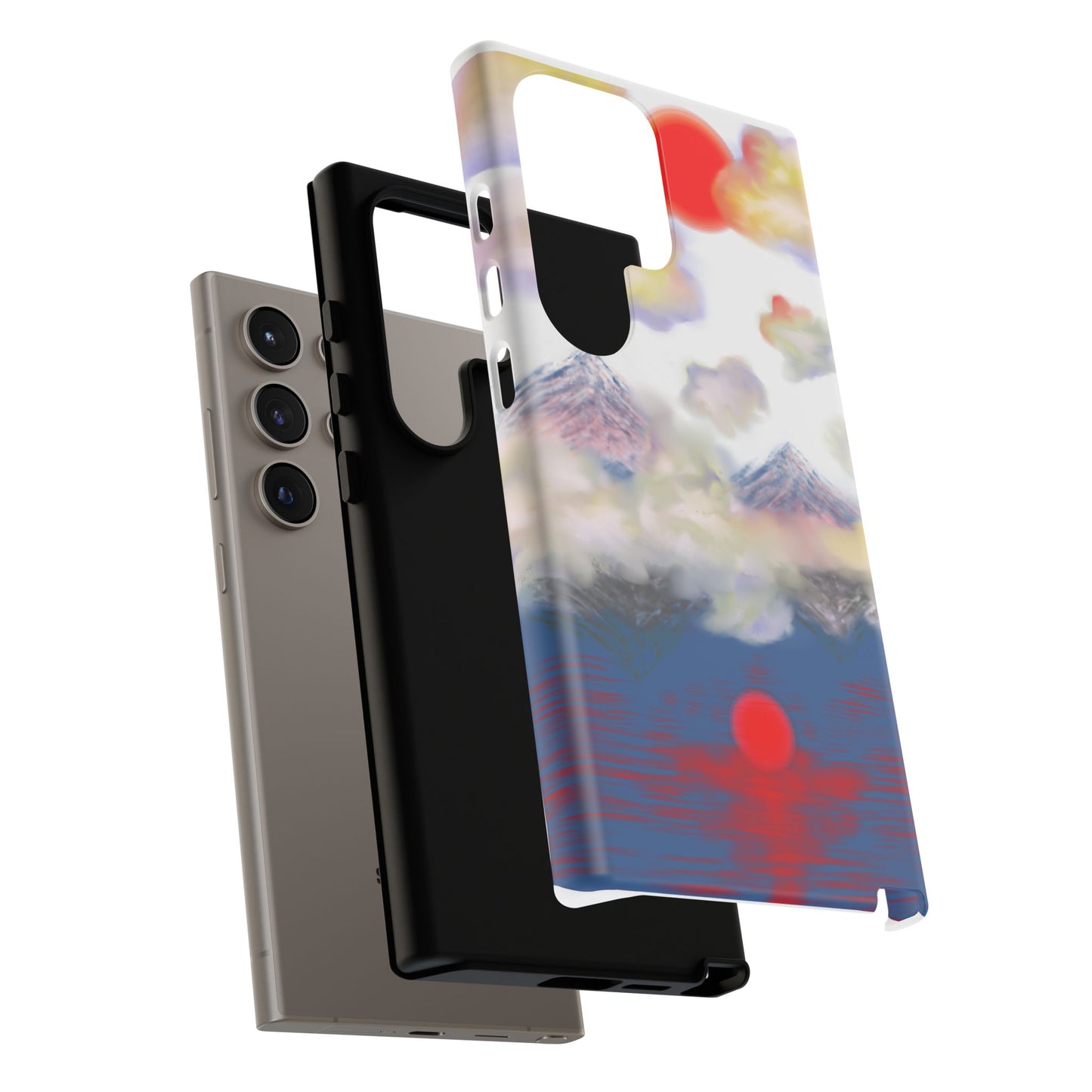 Phone Case — Misty Mountain Sunrise with Red Sun Reflection