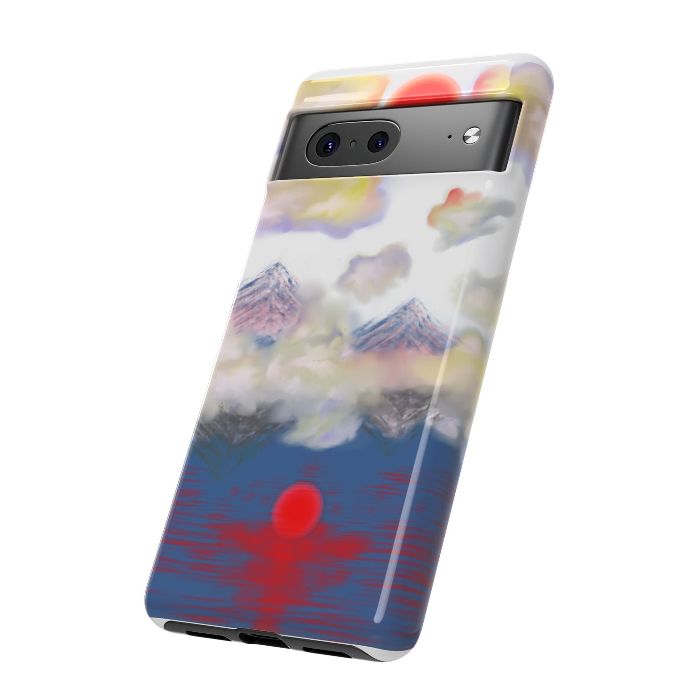 Phone Case — Misty Mountain Sunrise with Red Sun Reflection