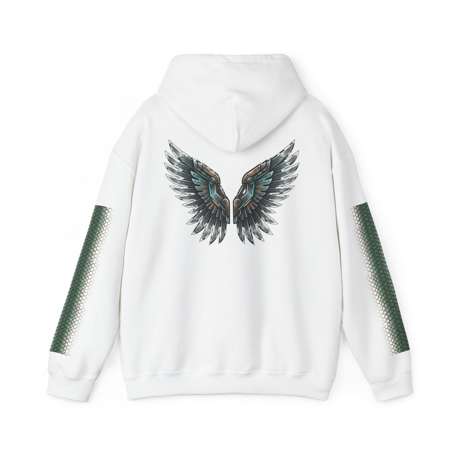 Dragon Wings Hoodie — Black Dragon Chest & Feathered Wings Back Print