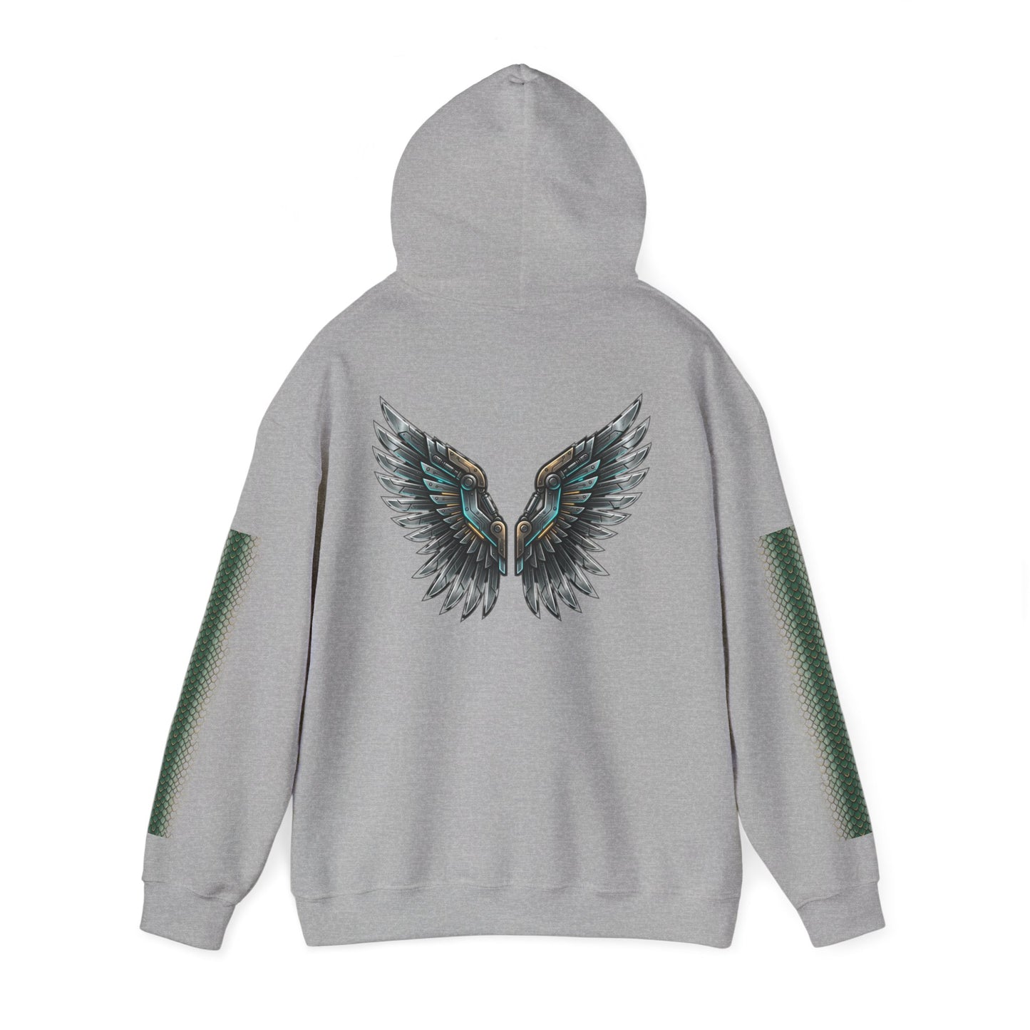 Dragon Wings Hoodie — Black Dragon Chest & Feathered Wings Back Print