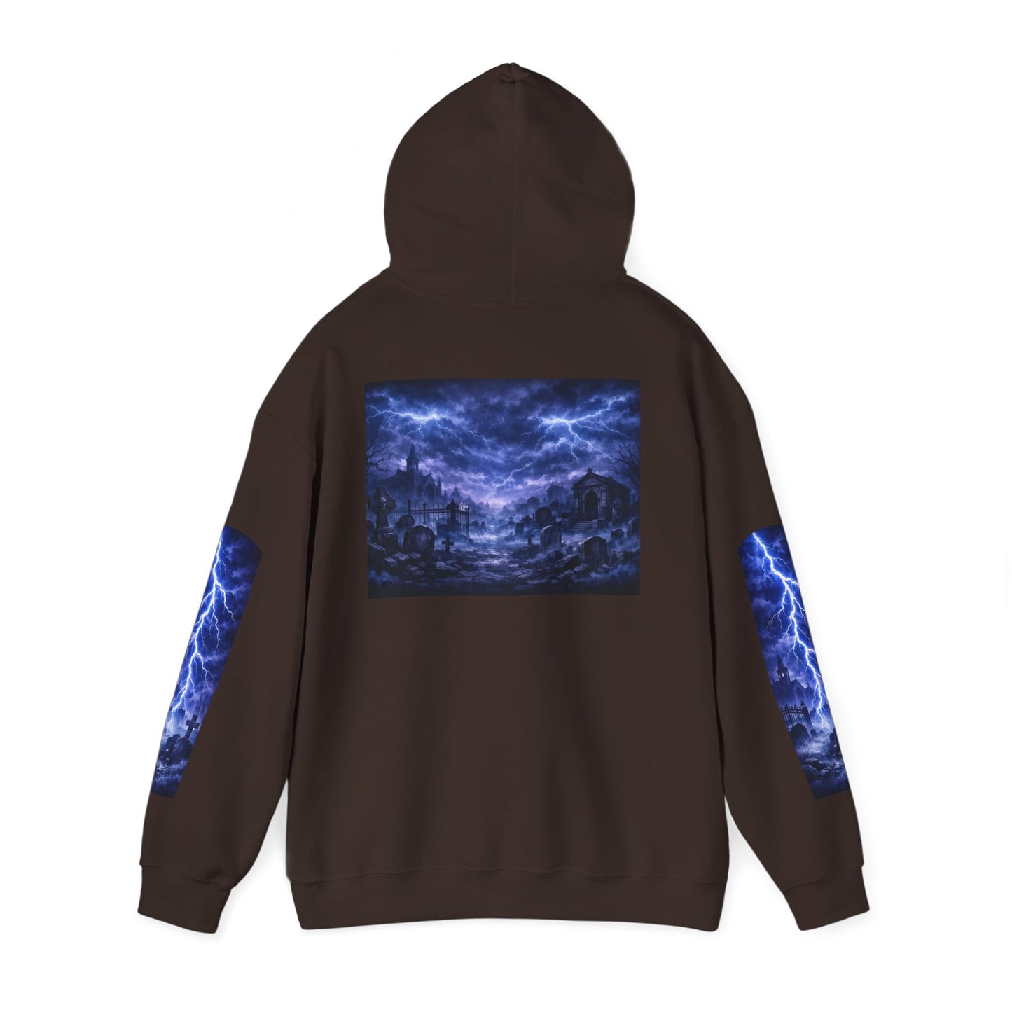 Stormscape Hoodie — Electric Blue Lightning Graphic Pullover