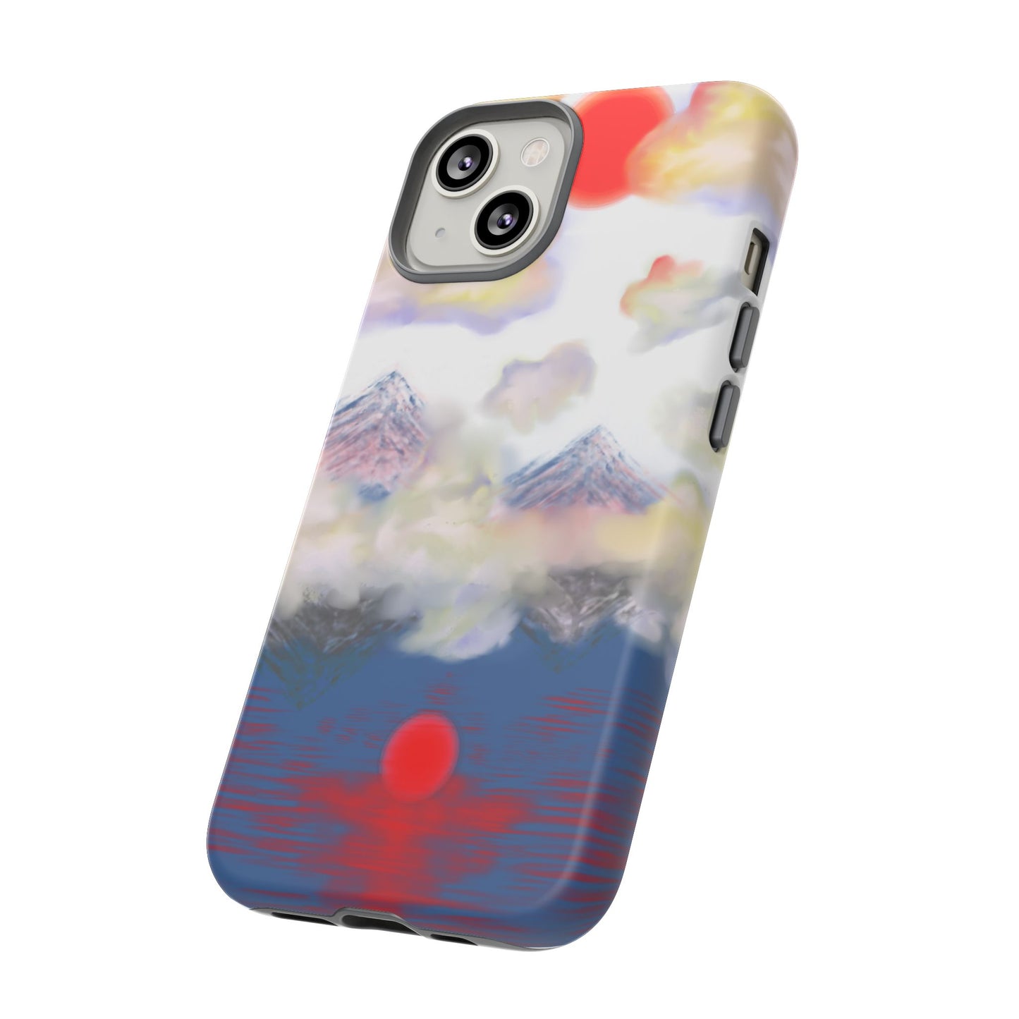 Phone Case — Misty Mountain Sunrise with Red Sun Reflection