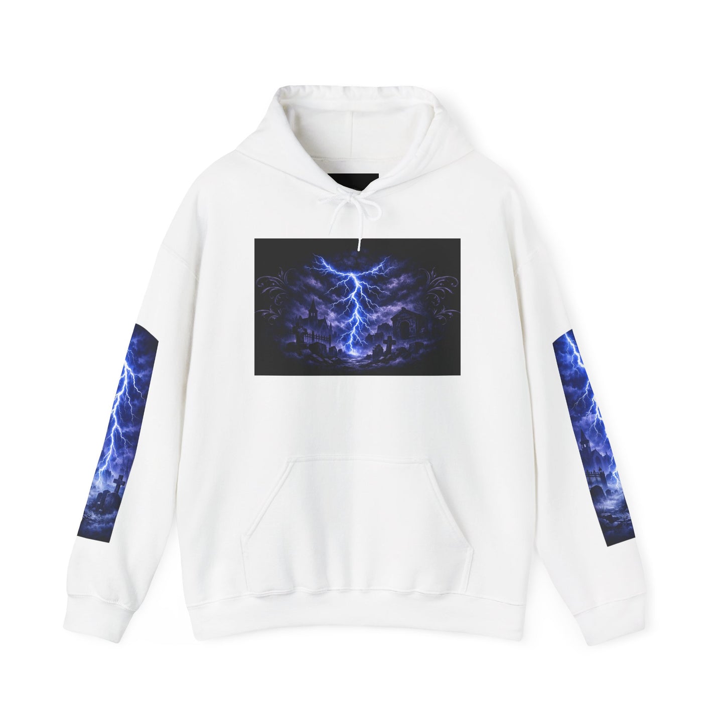 Stormscape Hoodie — Electric Blue Lightning Graphic Pullover
