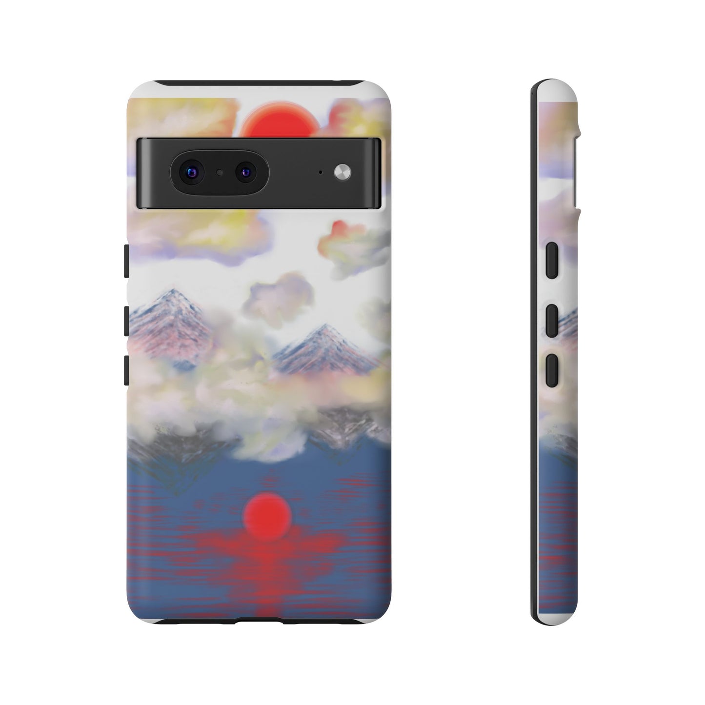 Phone Case — Misty Mountain Sunrise with Red Sun Reflection