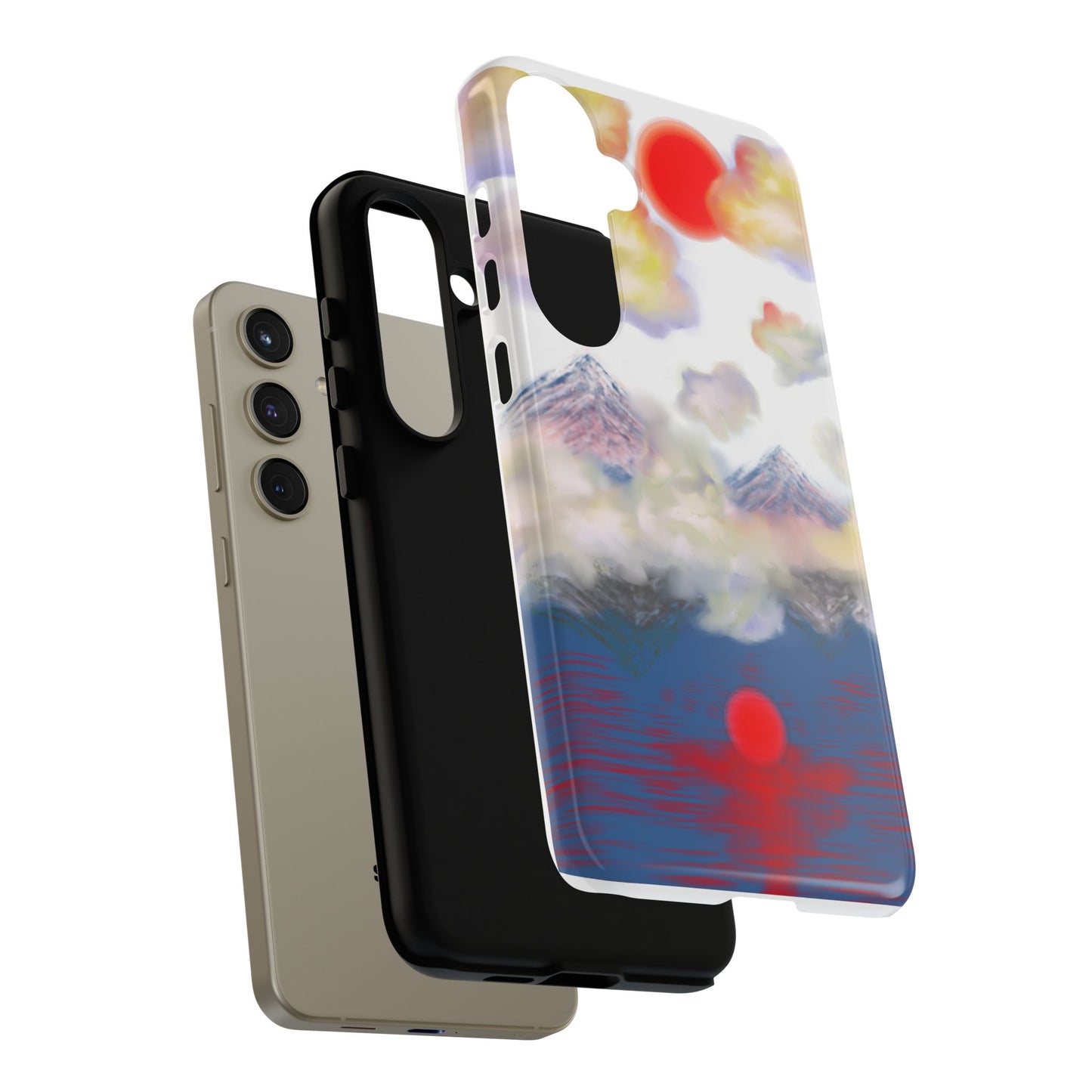 Phone Case — Misty Mountain Sunrise with Red Sun Reflection
