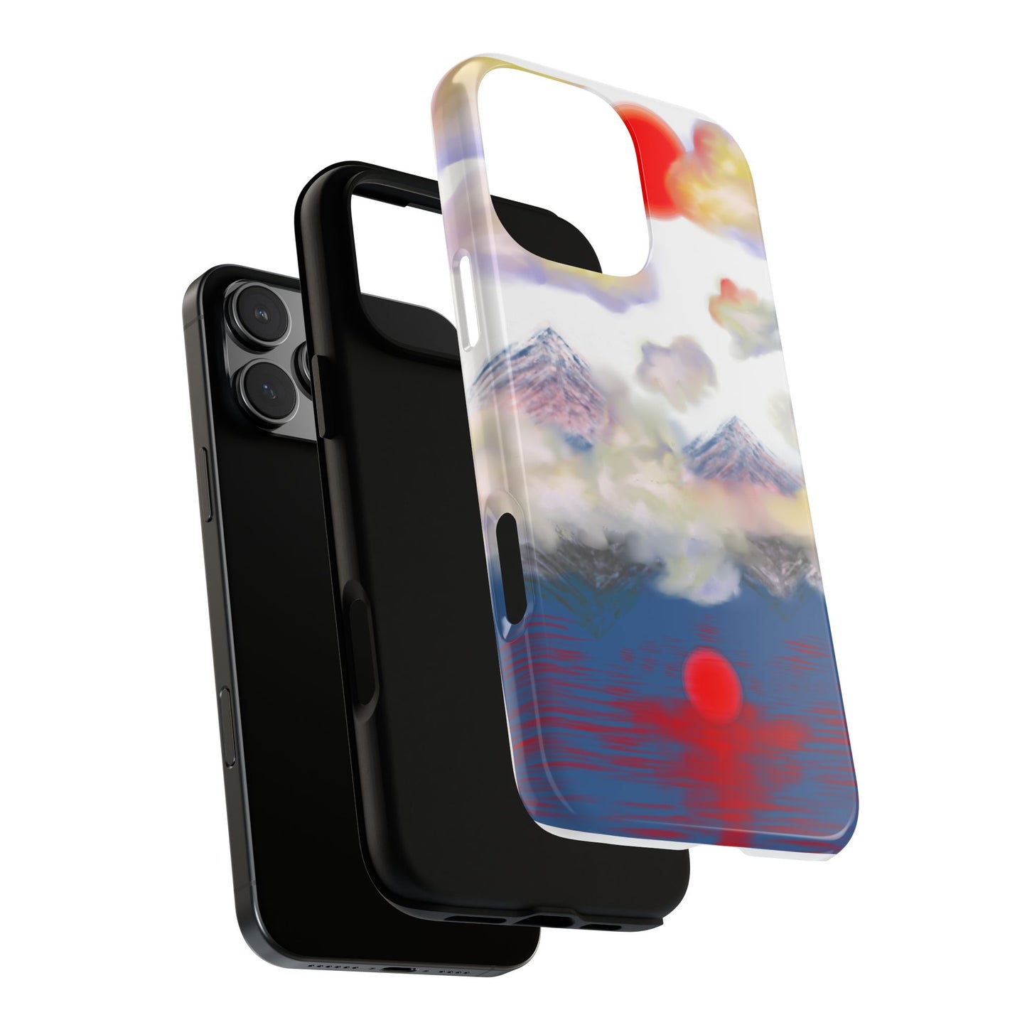 Phone Case — Misty Mountain Sunrise with Red Sun Reflection