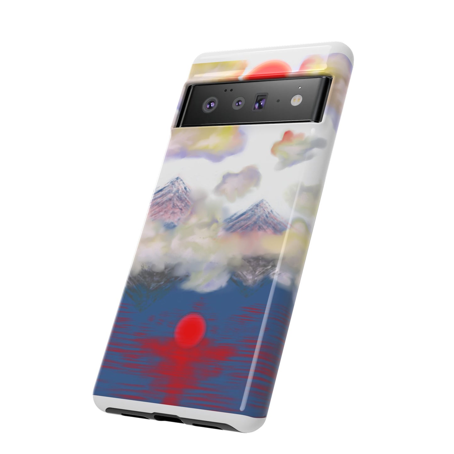 Phone Case — Misty Mountain Sunrise with Red Sun Reflection