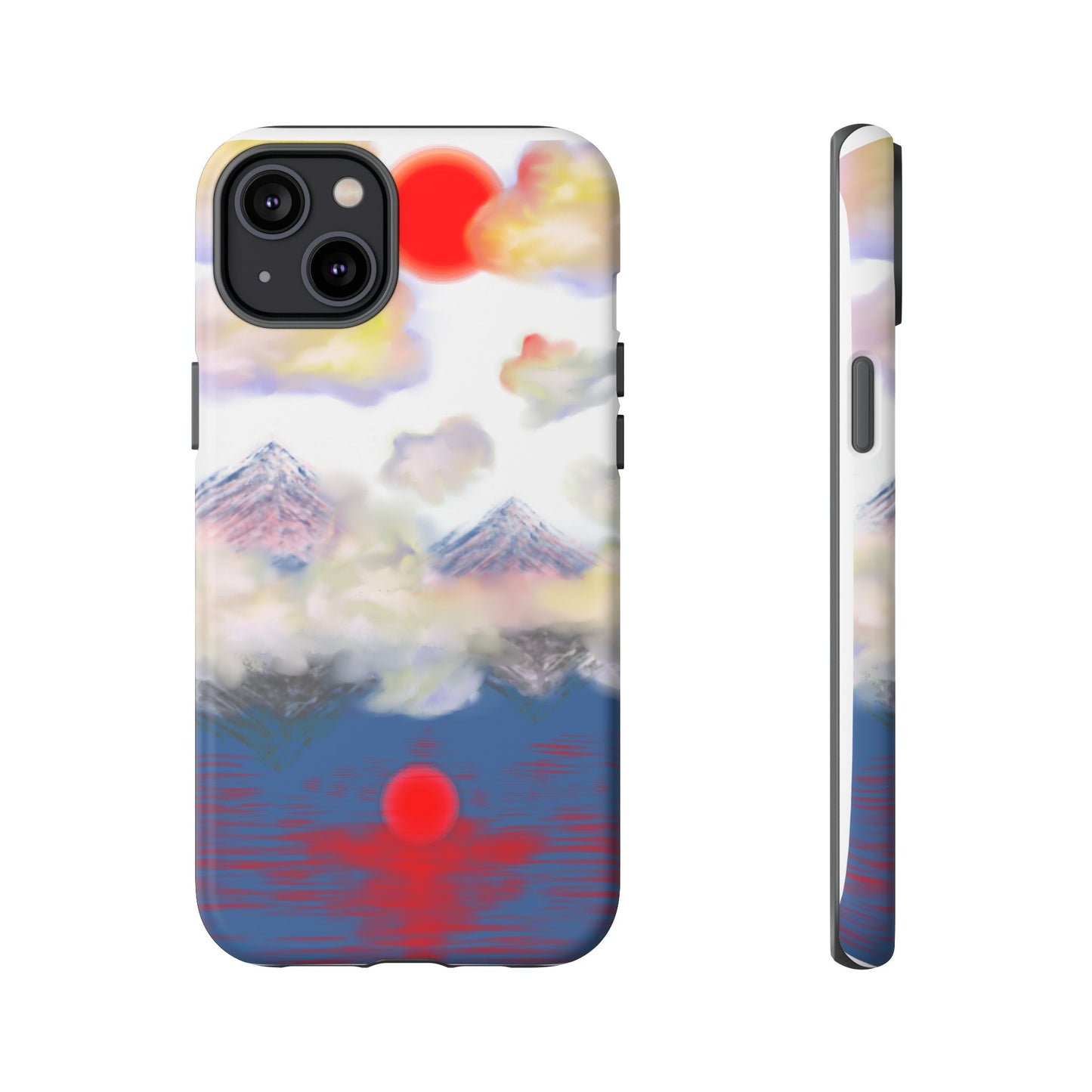 Phone Case — Misty Mountain Sunrise with Red Sun Reflection