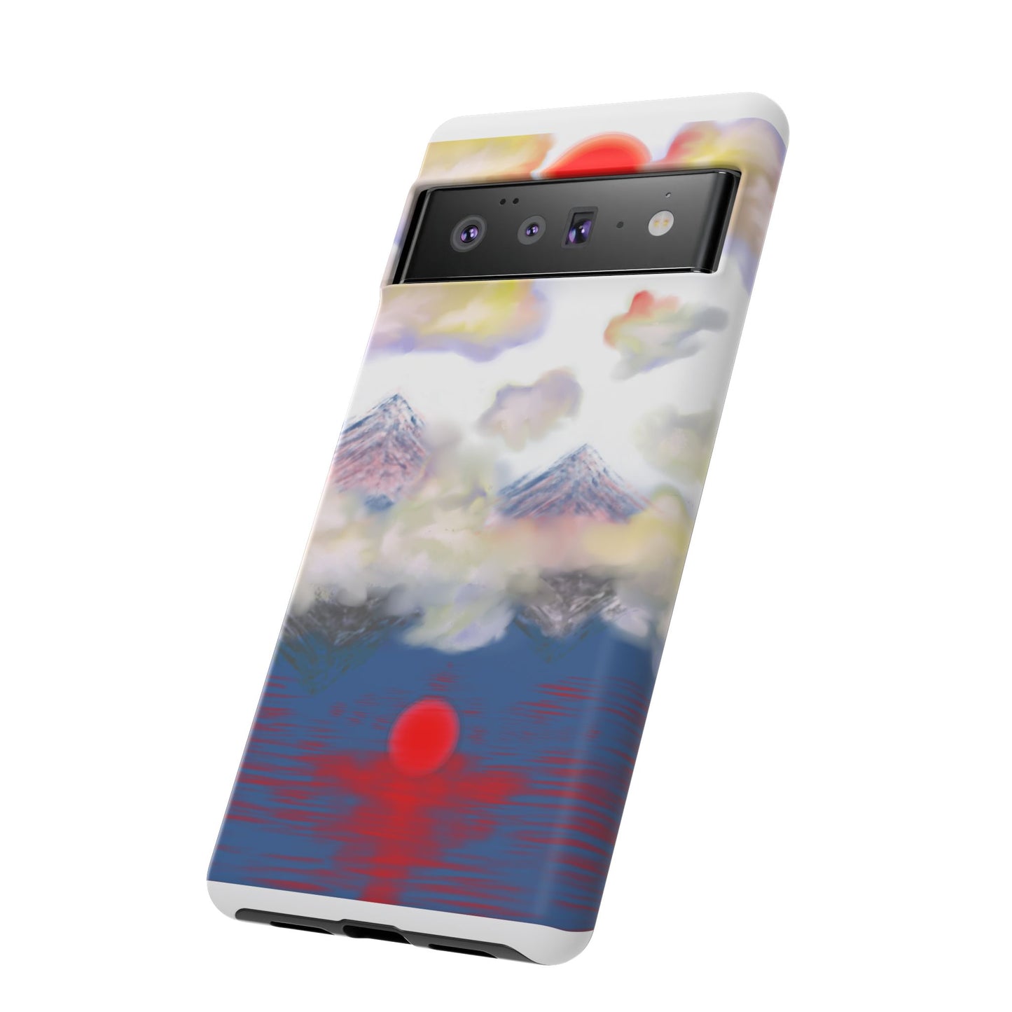 Phone Case — Misty Mountain Sunrise with Red Sun Reflection