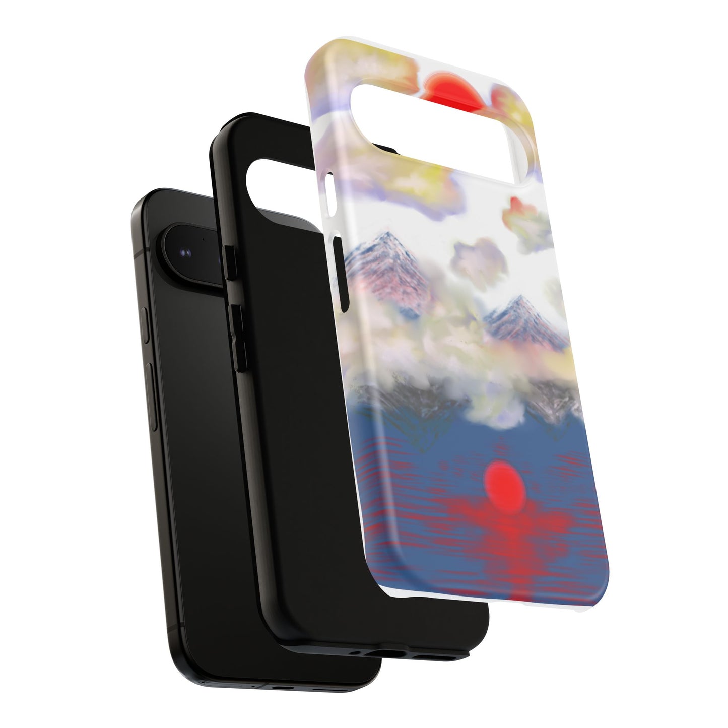 Phone Case — Misty Mountain Sunrise with Red Sun Reflection