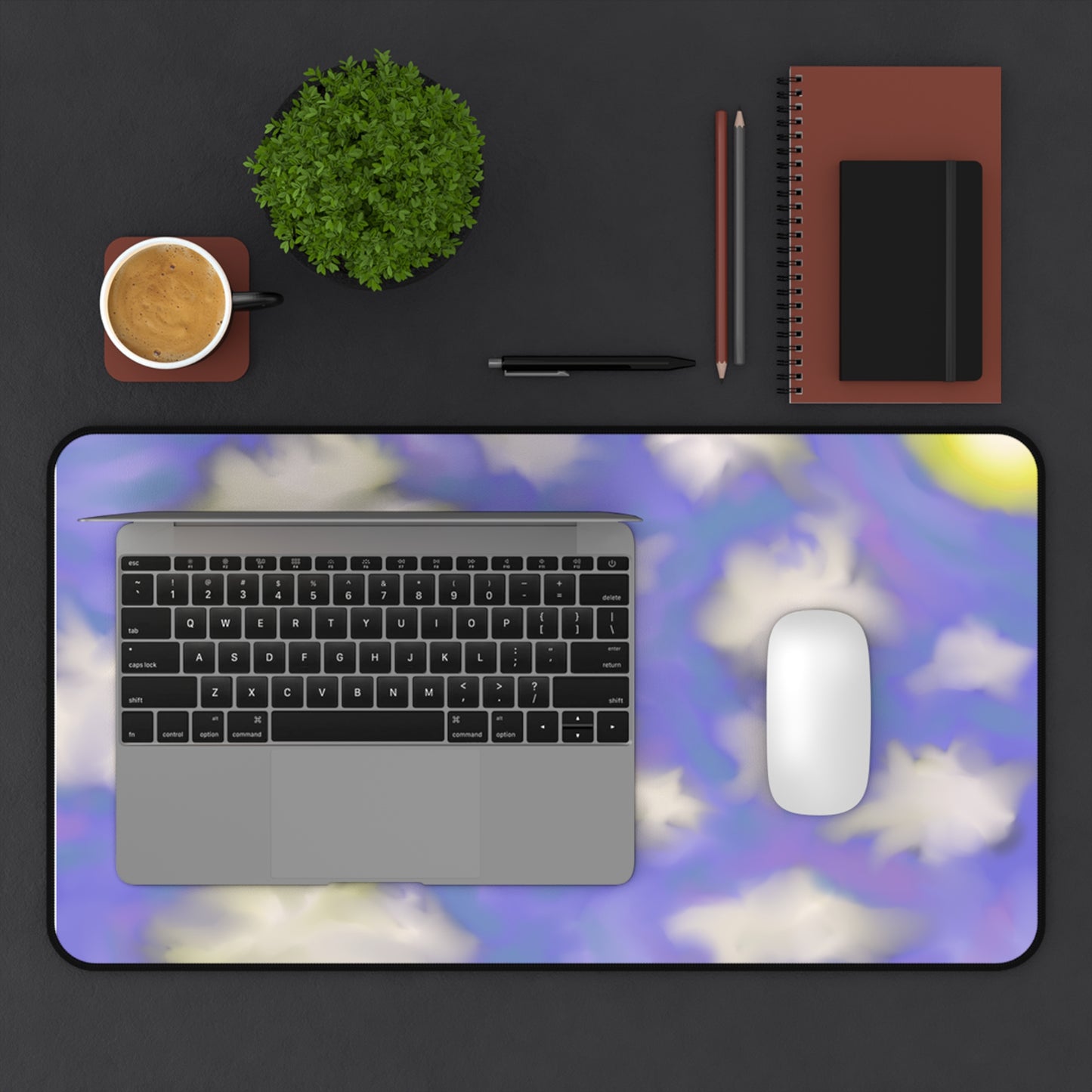 Dreamy Cloud Sky Desk Mat — Pastel Purple Moon Mouse Pad