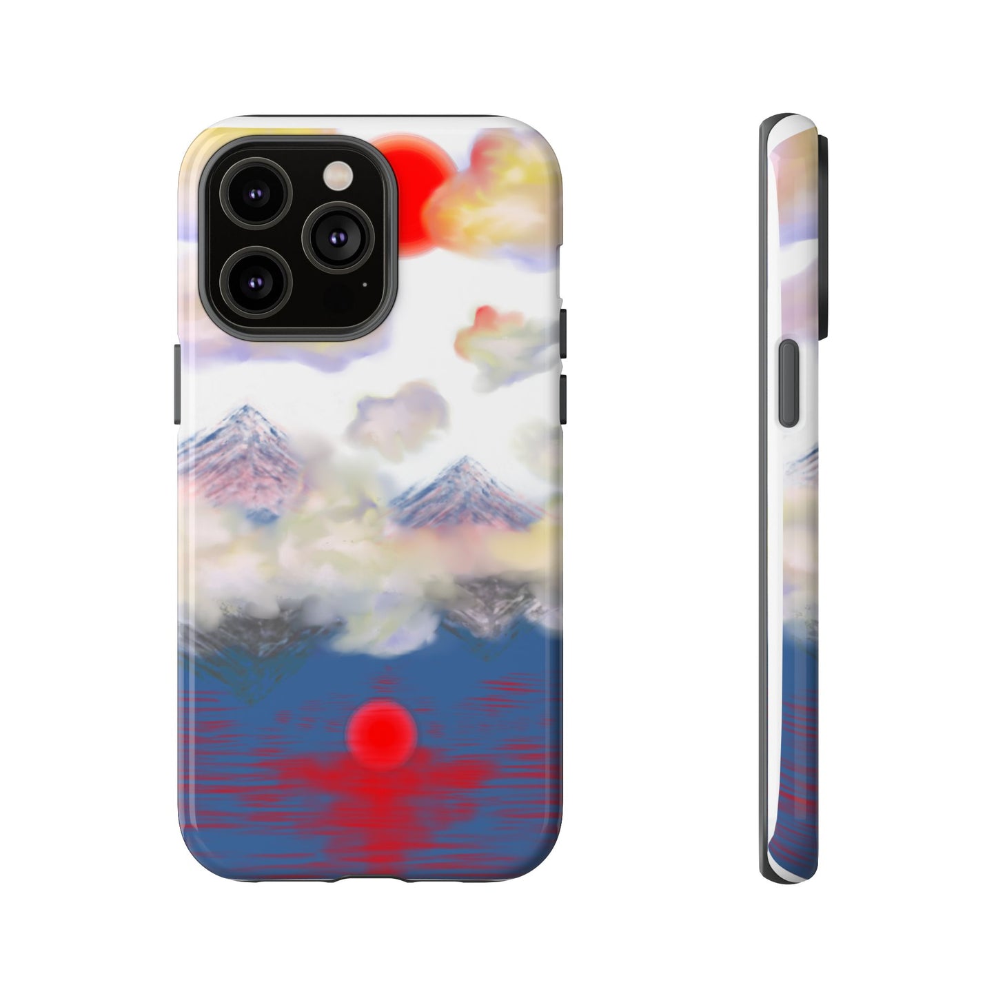 Phone Case — Misty Mountain Sunrise with Red Sun Reflection