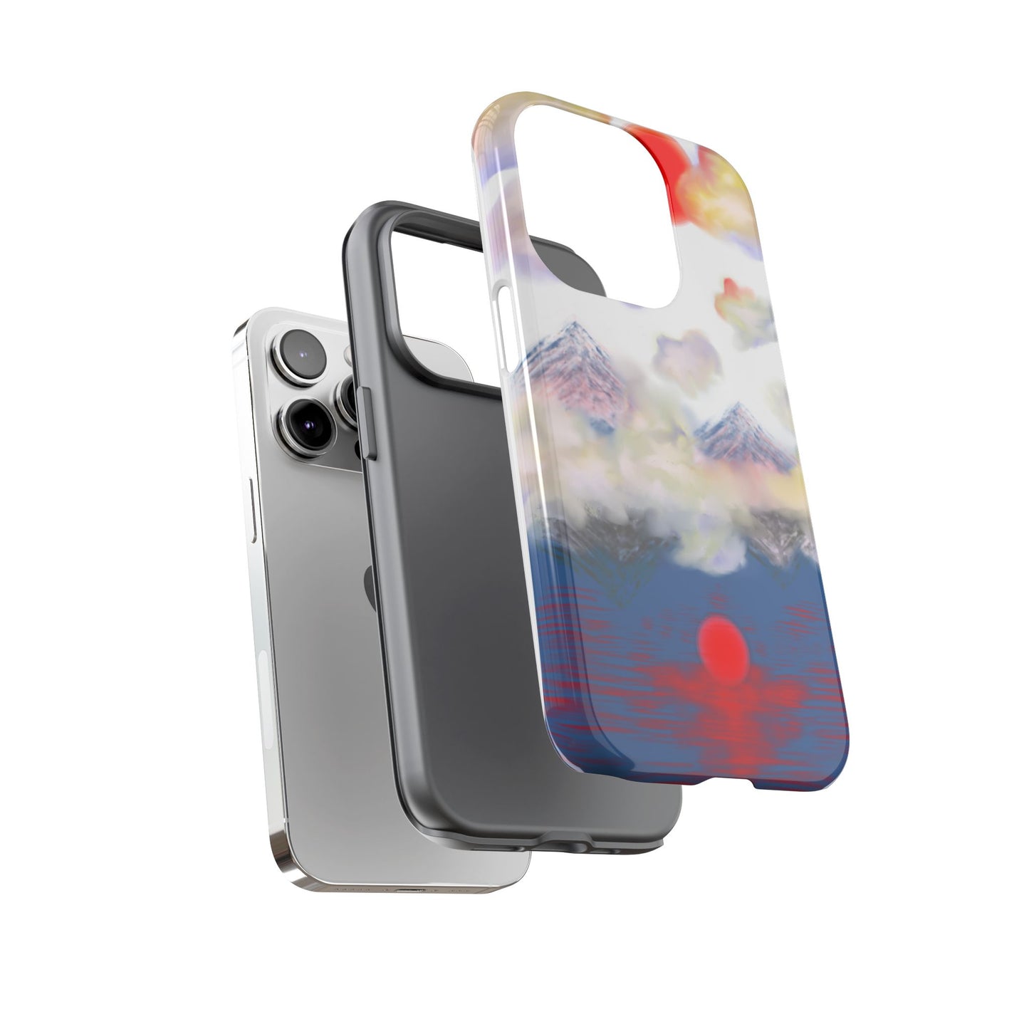 Phone Case — Misty Mountain Sunrise with Red Sun Reflection
