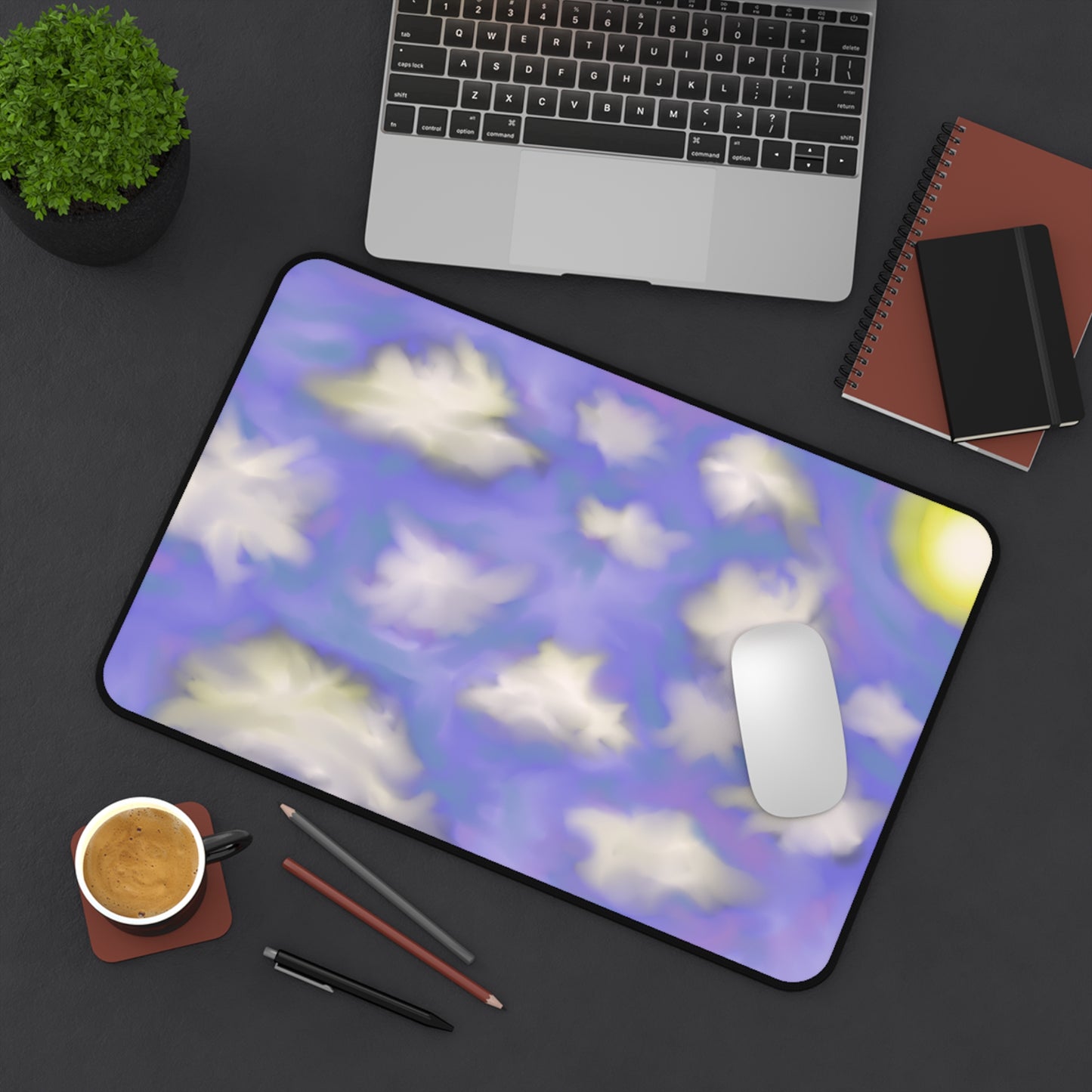Dreamy Cloud Sky Desk Mat — Pastel Purple Moon Mouse Pad