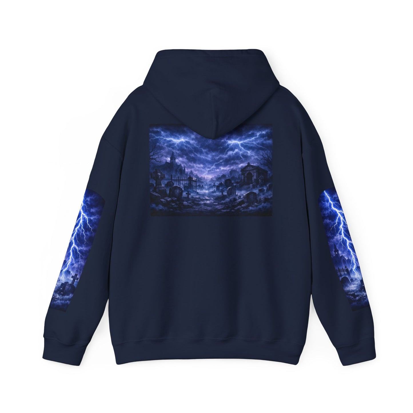 Stormscape Hoodie — Electric Blue Lightning Graphic Pullover