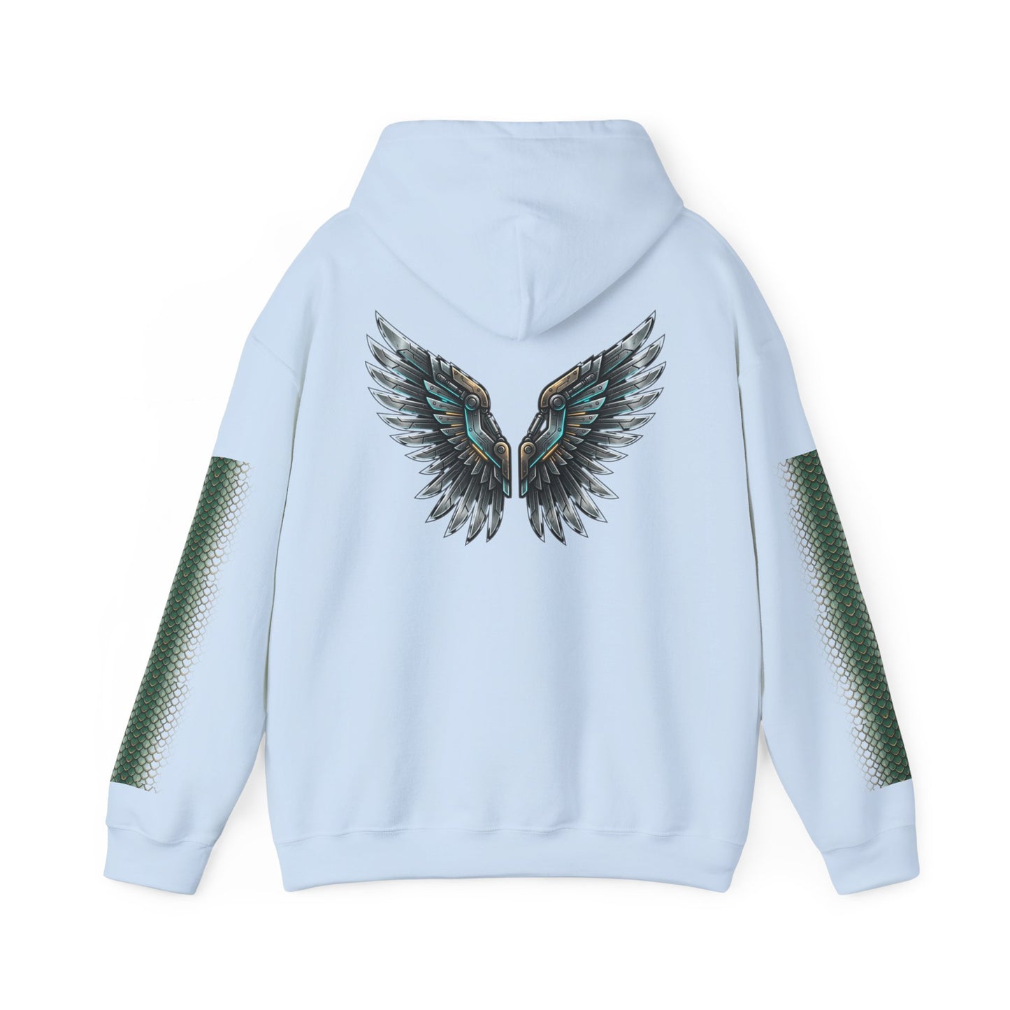Dragon Wings Hoodie — Black Dragon Chest & Feathered Wings Back Print