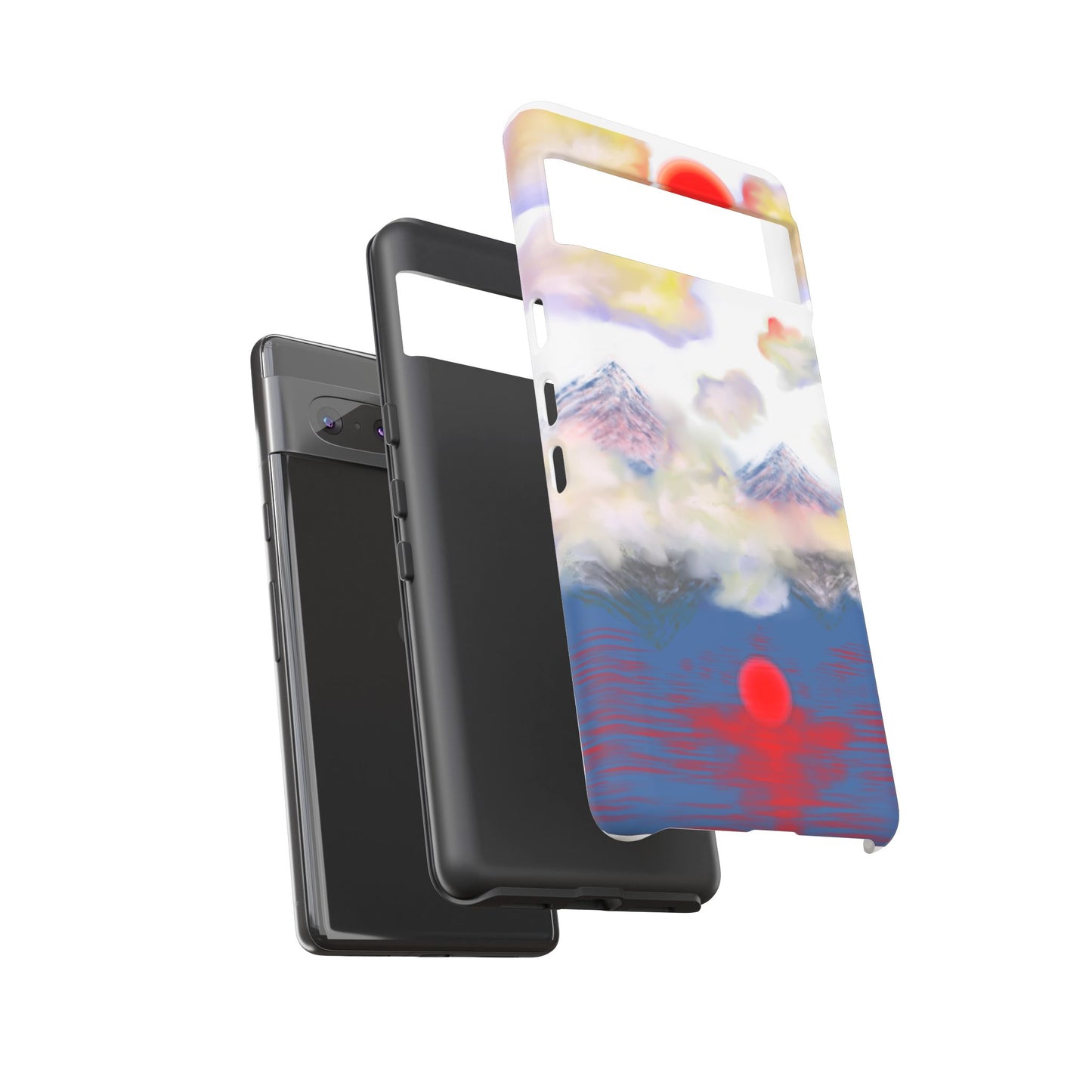 Phone Case — Misty Mountain Sunrise with Red Sun Reflection