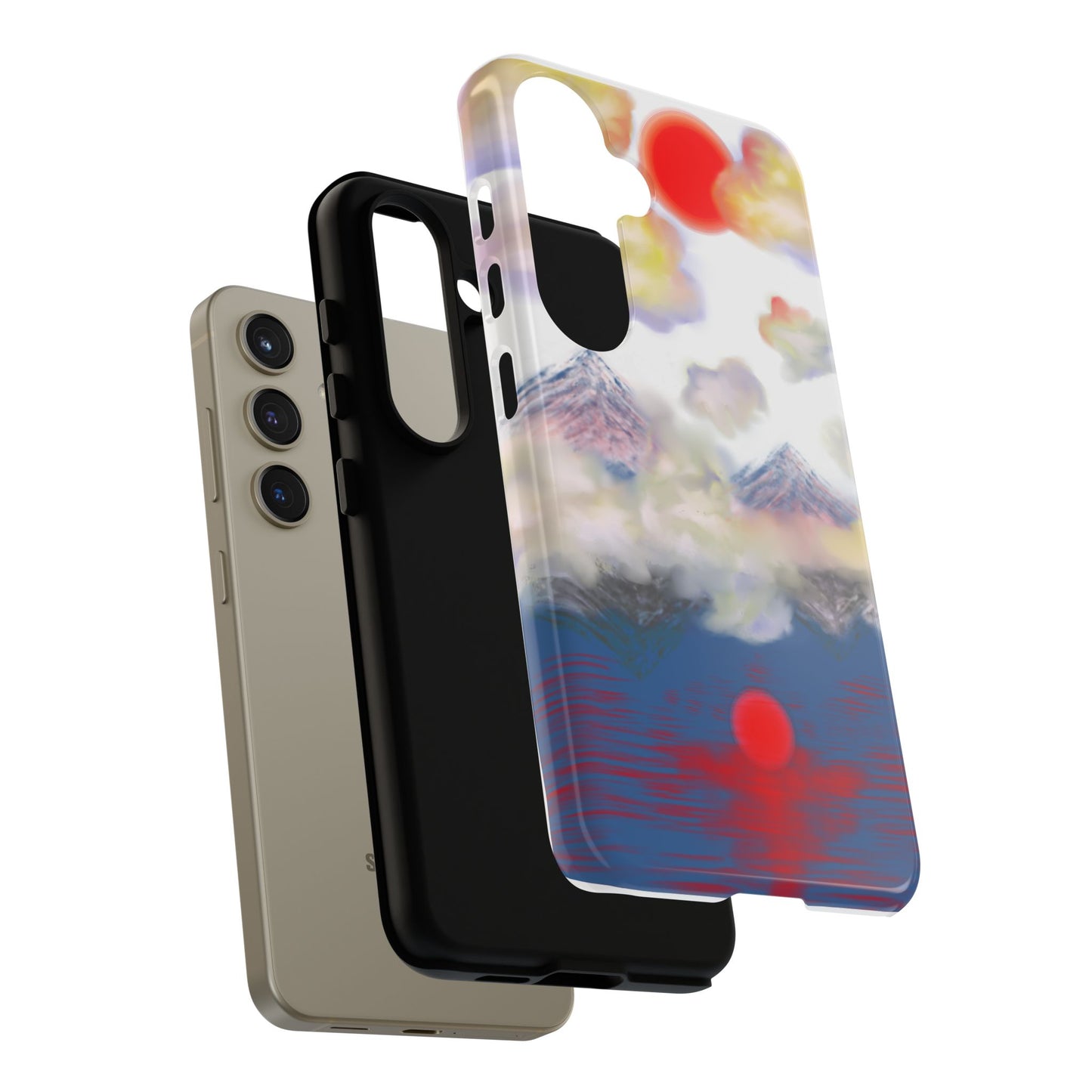 Phone Case — Misty Mountain Sunrise with Red Sun Reflection