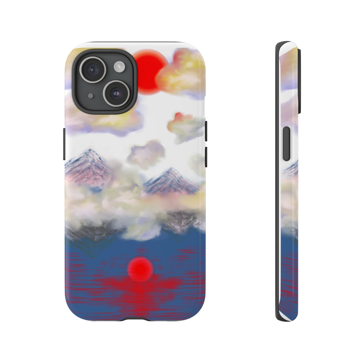 Phone Case — Misty Mountain Sunrise with Red Sun Reflection